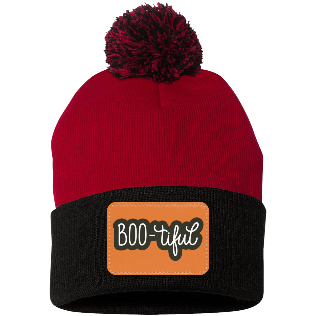 Boo-tiful Halloween Pom Pom Knit Cap. - Patch