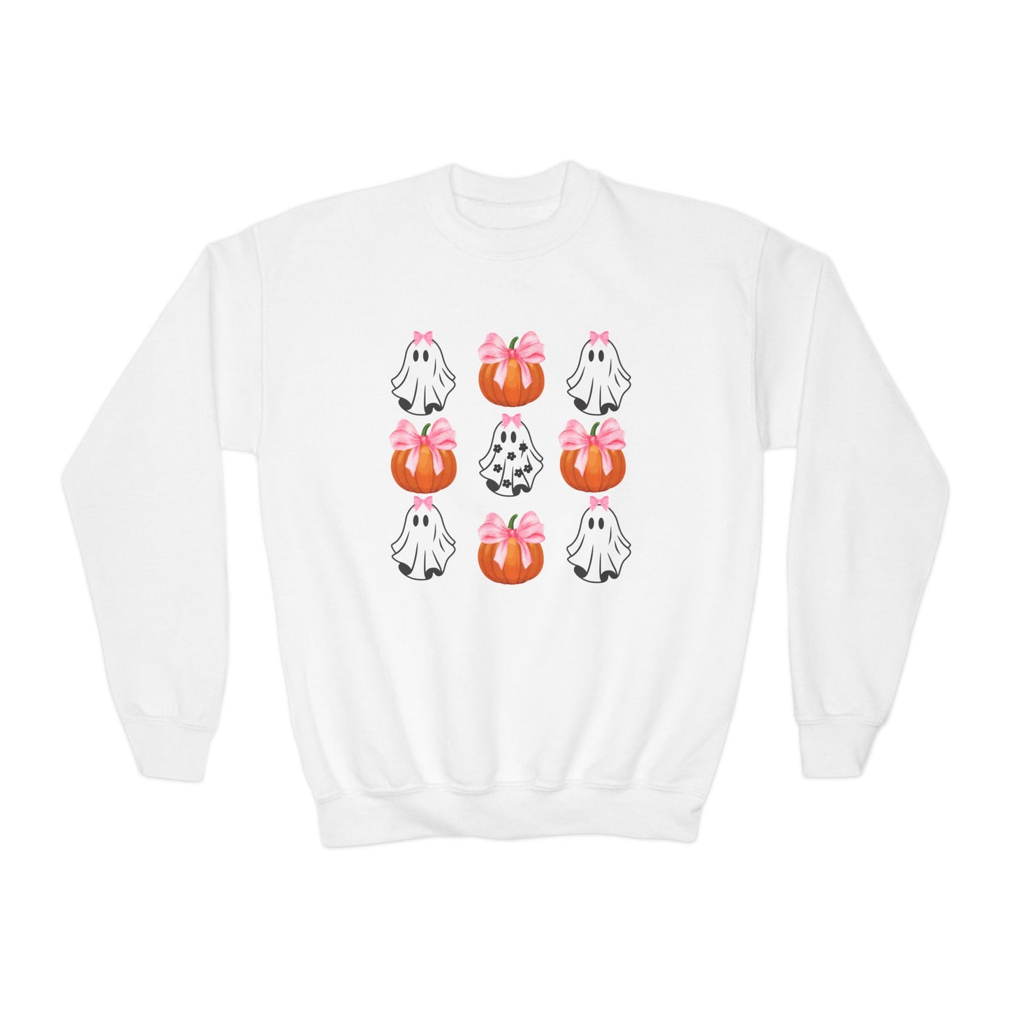 Cute Ghost with Bow, Youth Crewneck Sweatshirt