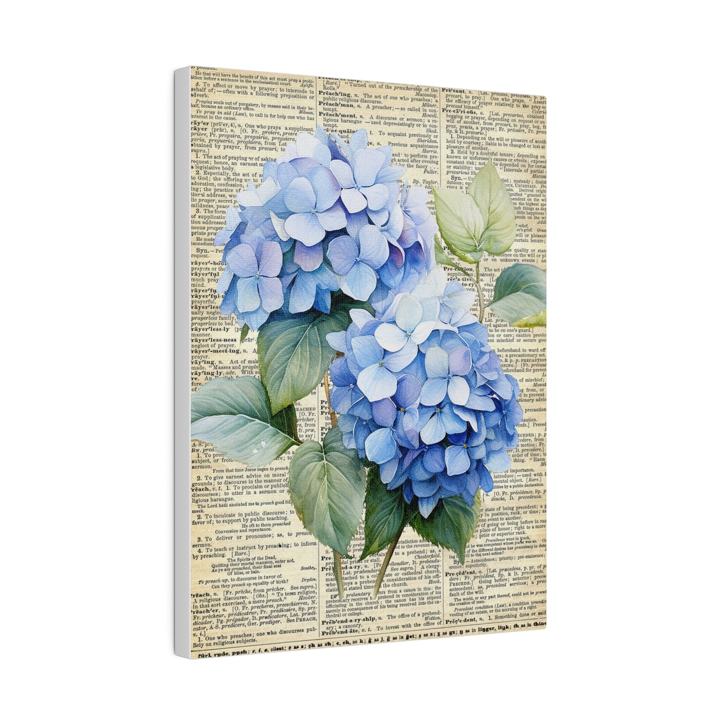 Hydrangea Flower, Vintage Dictionary page, Matte Canvas, Stretched, 0.75"