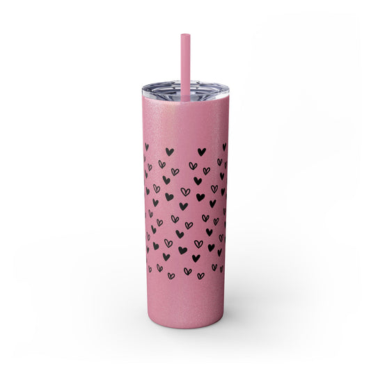 Hearts, Skinny Tumbler with Straw, 20oz