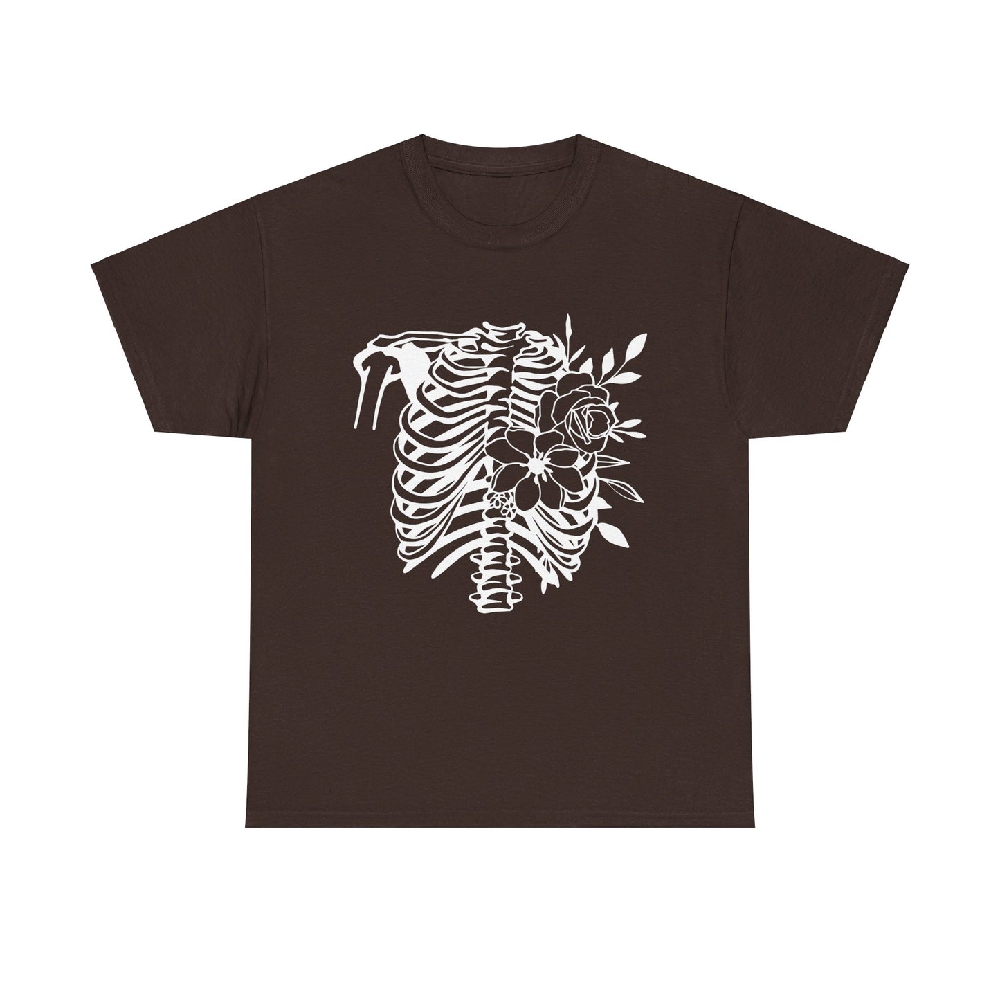 Skeleton Ribs and Flowers, Unisex Heavy Cotton Tee
