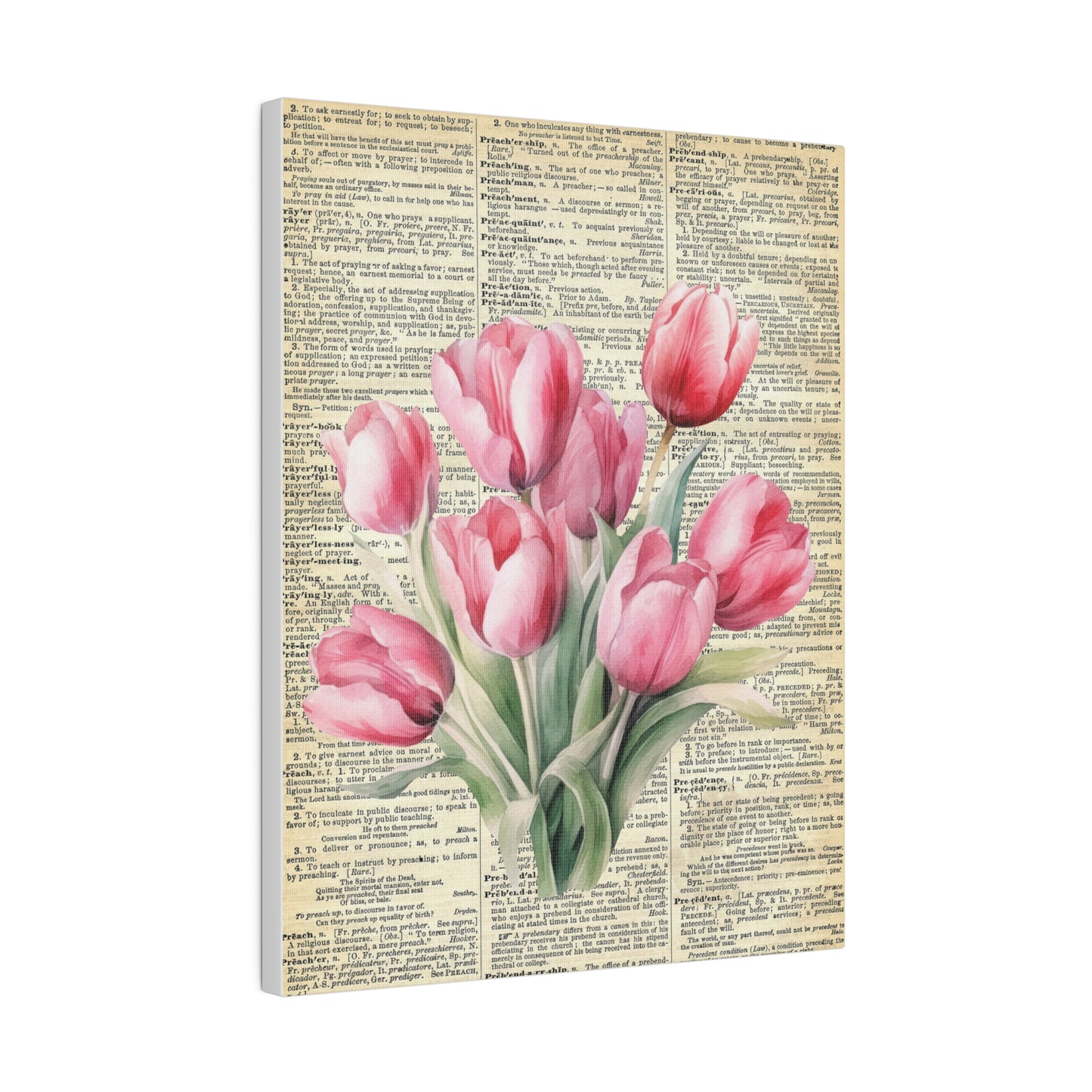 Tulip Flower, Vintage Dictionary page, Matte Canvas, Stretched, 0.75"