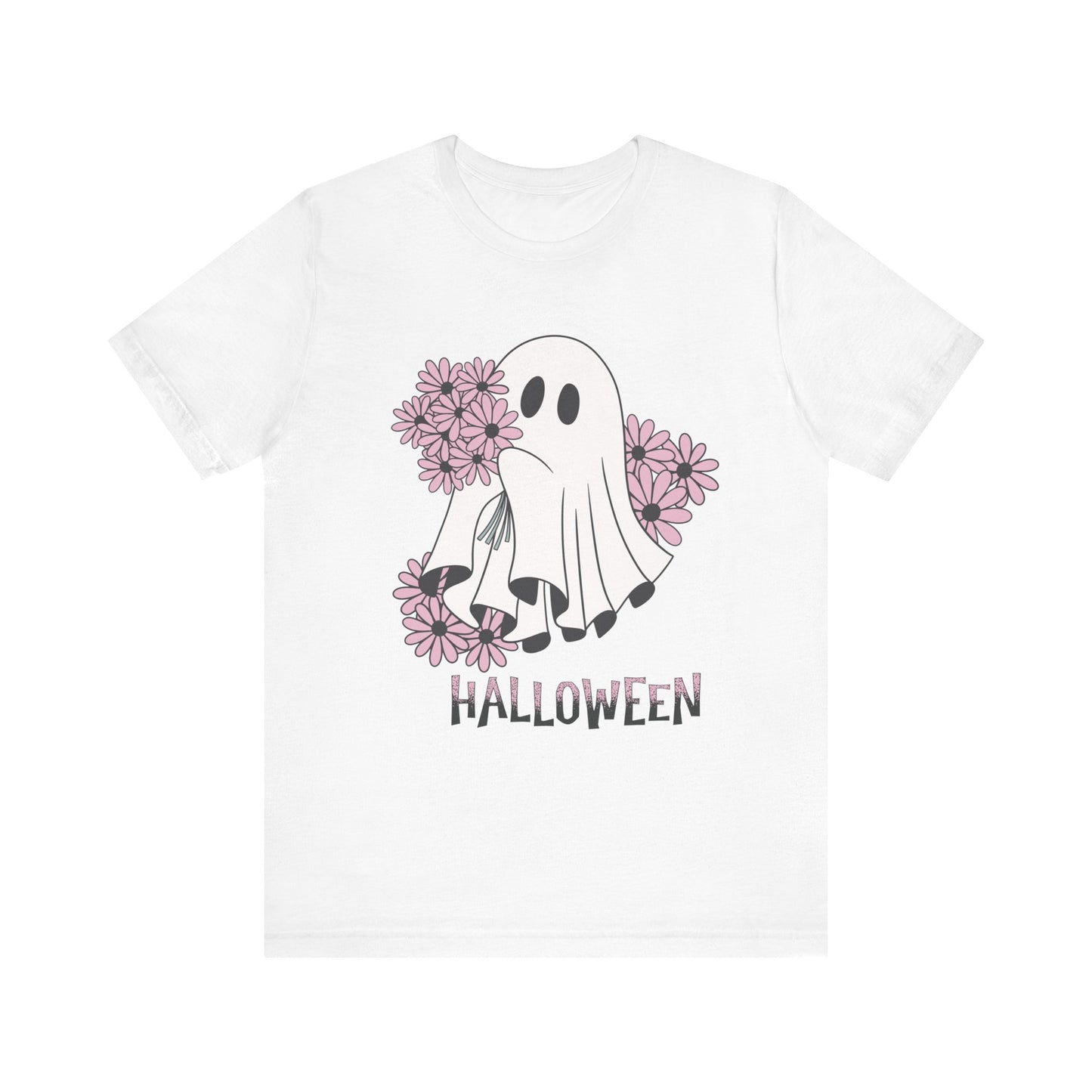 Ghost Daisy Flowers Halloween, Unisex Jersey Short Sleeve Tee