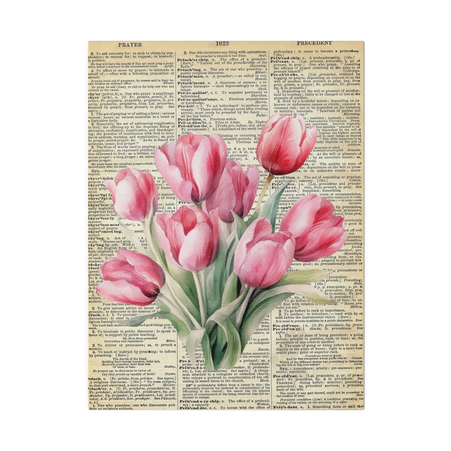 Tulip Flower, Vintage Dictionary page, Matte Canvas, Stretched, 0.75"
