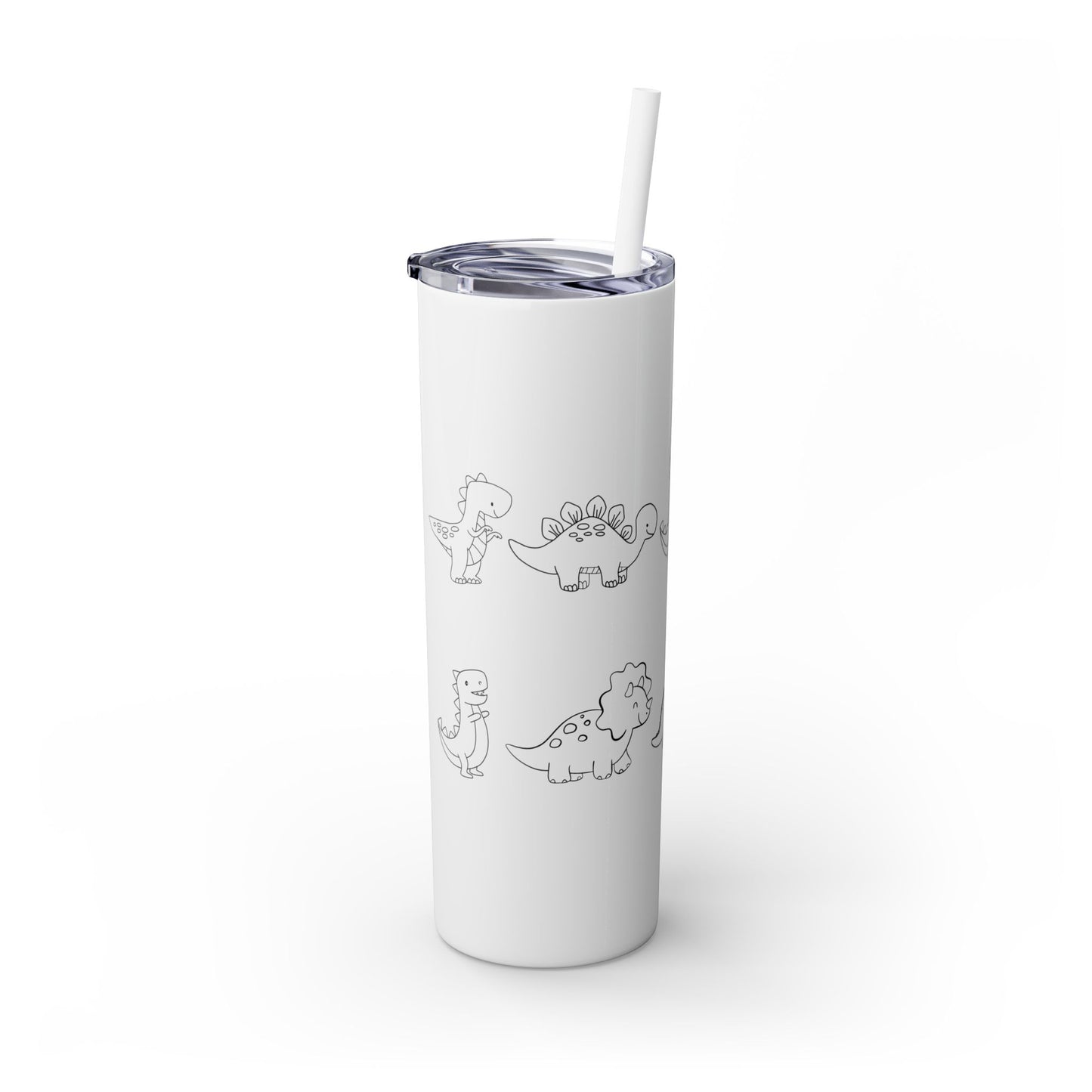 Dino Glitter, Skinny Tumbler with Straw, 20oz