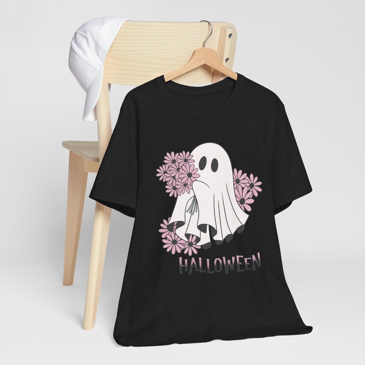 Ghost Daisy Flowers Halloween, Unisex Jersey Short Sleeve Tee