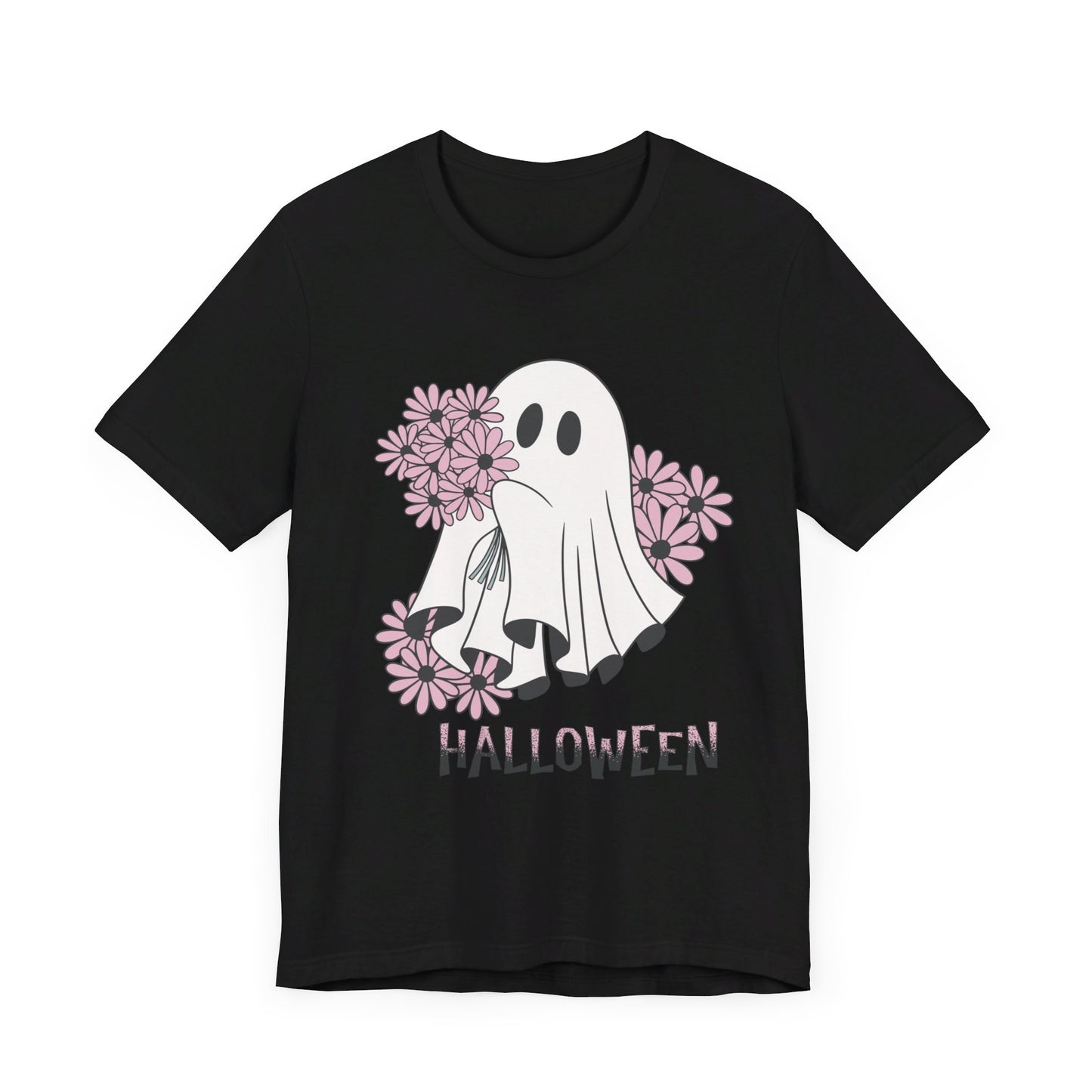 Ghost Daisy Flowers Halloween, Unisex Jersey Short Sleeve Tee