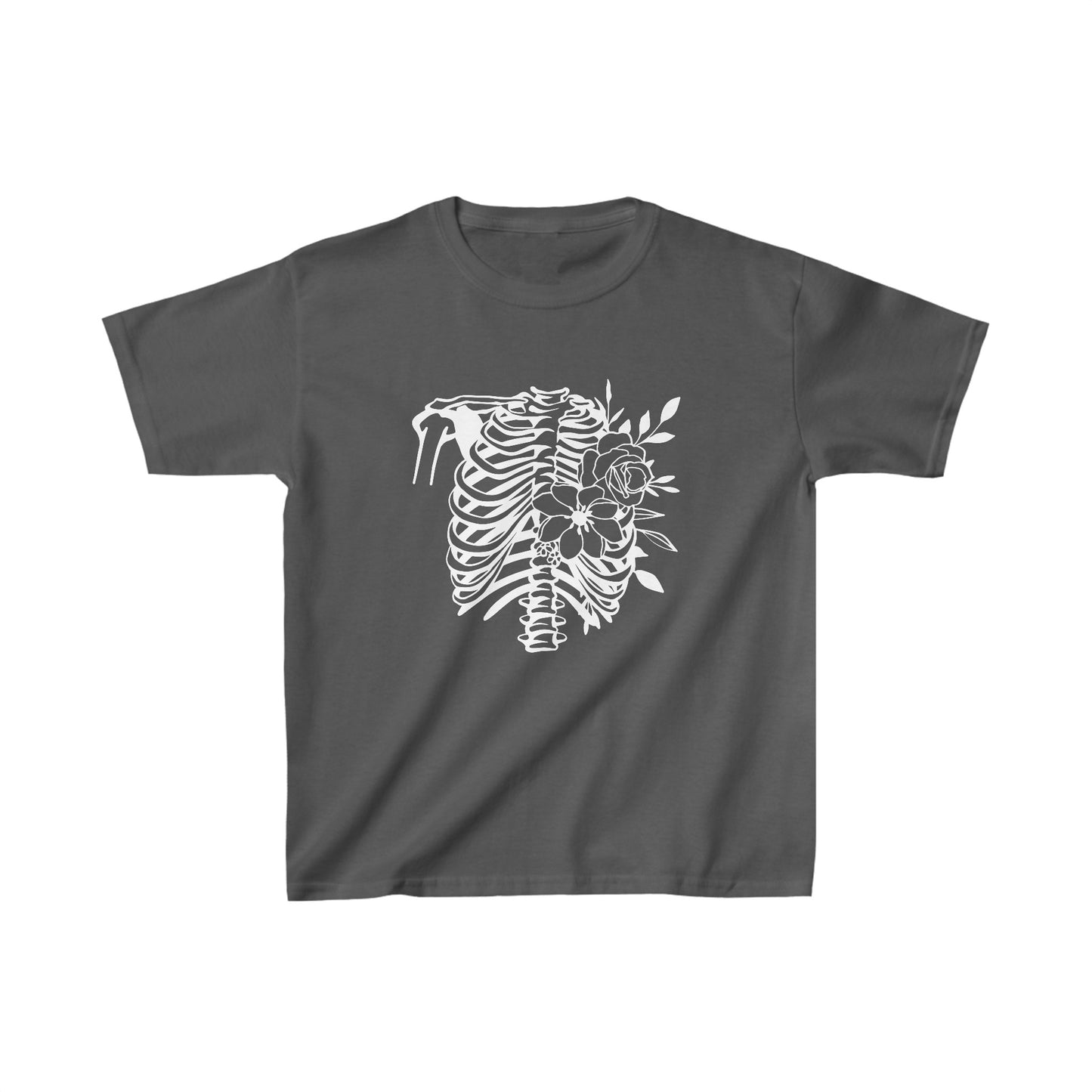 Skeleton Ribs with Flowers, Kids Heavy Cotton™ Tee