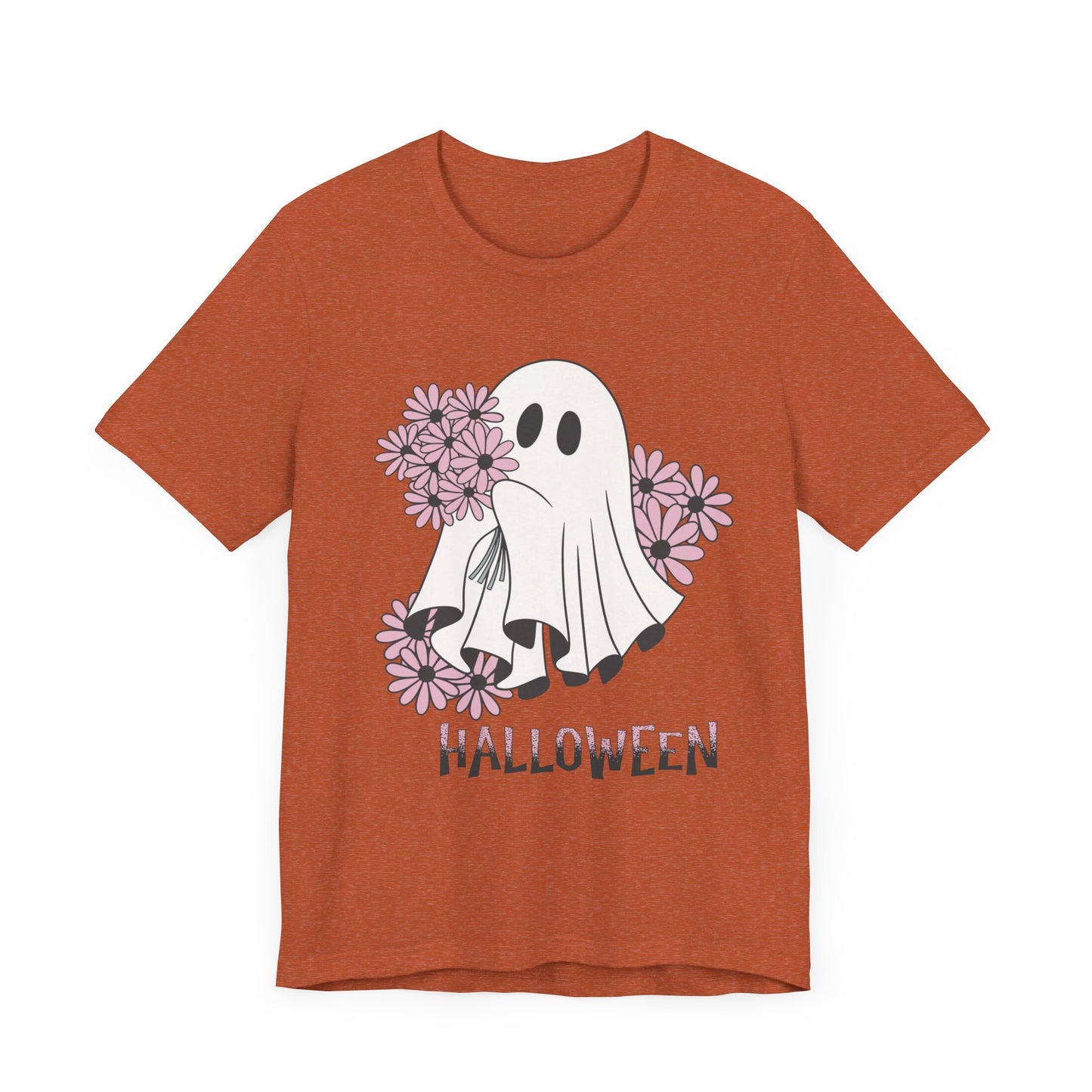 Ghost Daisy Flowers Halloween, Unisex Jersey Short Sleeve Tee