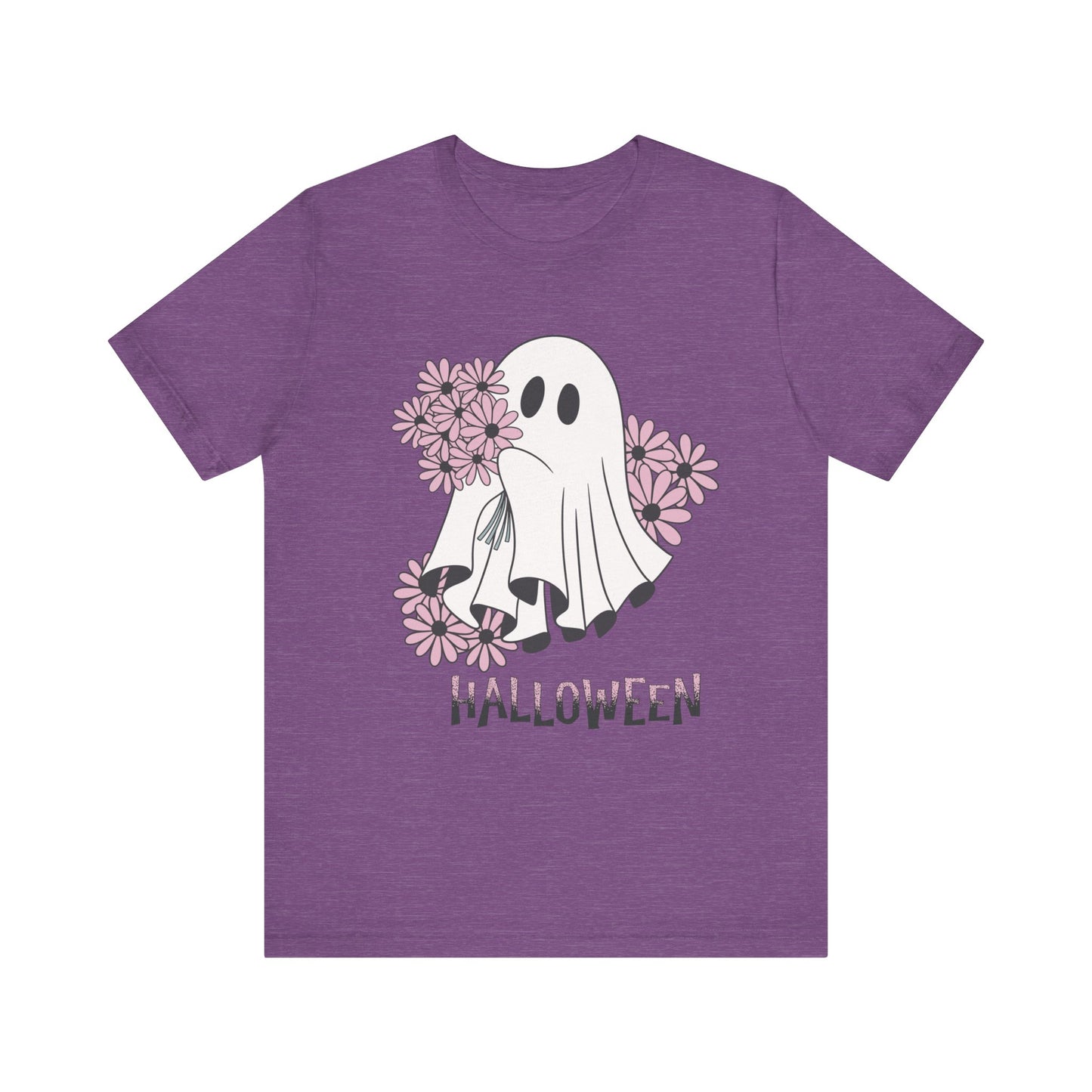 Ghost Daisy Flowers Halloween, Unisex Jersey Short Sleeve Tee