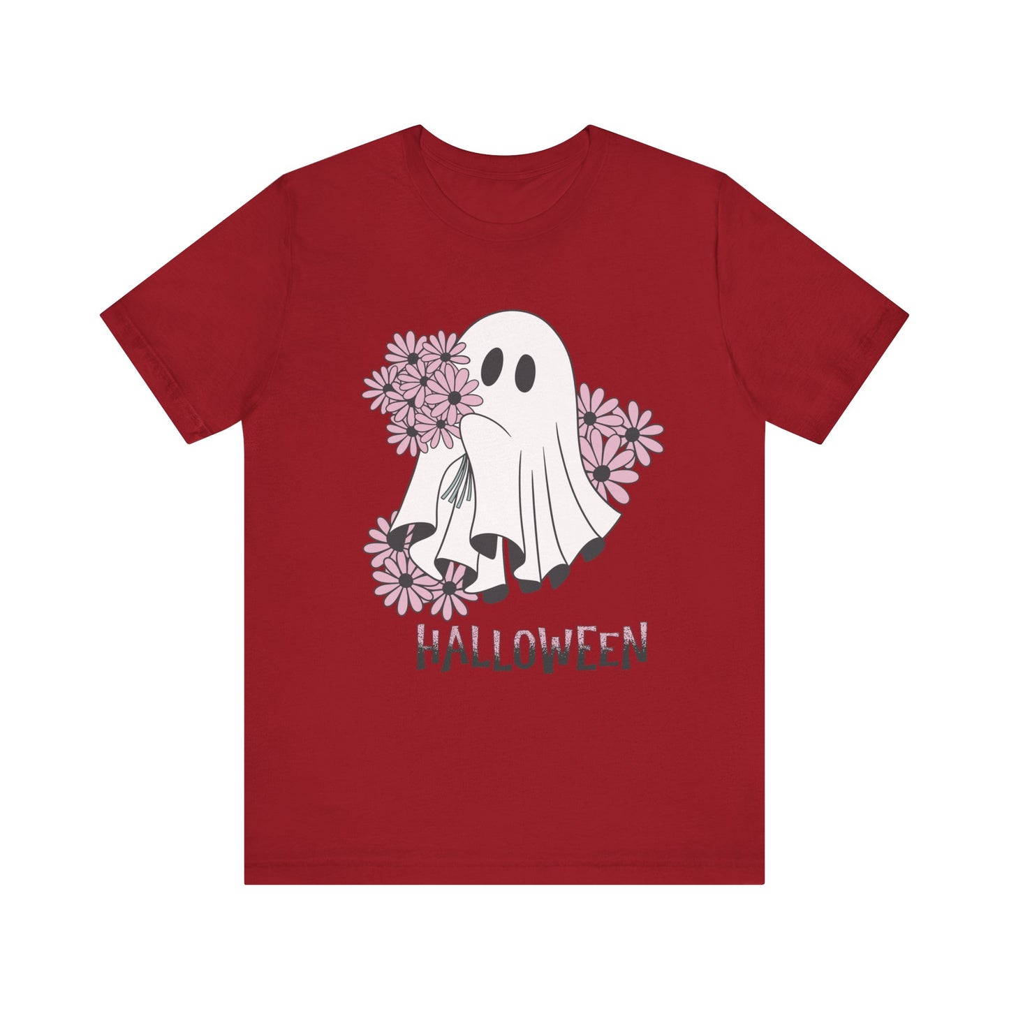 Ghost Daisy Flowers Halloween, Unisex Jersey Short Sleeve Tee