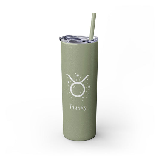 Taurus Glitter, Skinny Tumbler with Straw, 20oz