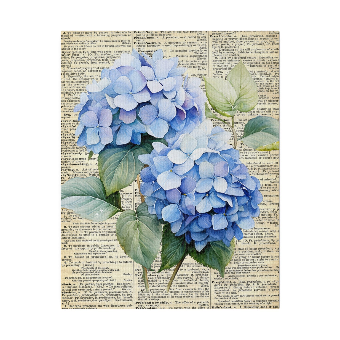 Hydrangea Flower, Vintage Dictionary page, Matte Canvas, Stretched, 0.75"