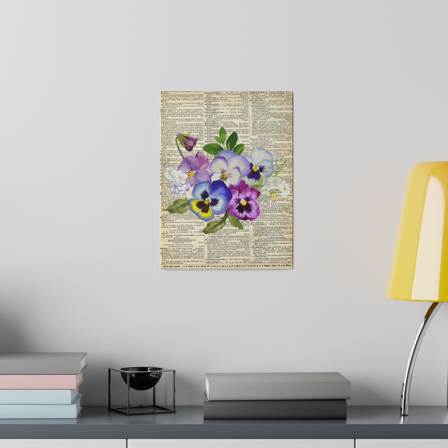 Pansy Flower, Vintage Dictionary page, Matte Canvas, Stretched, 0.75"