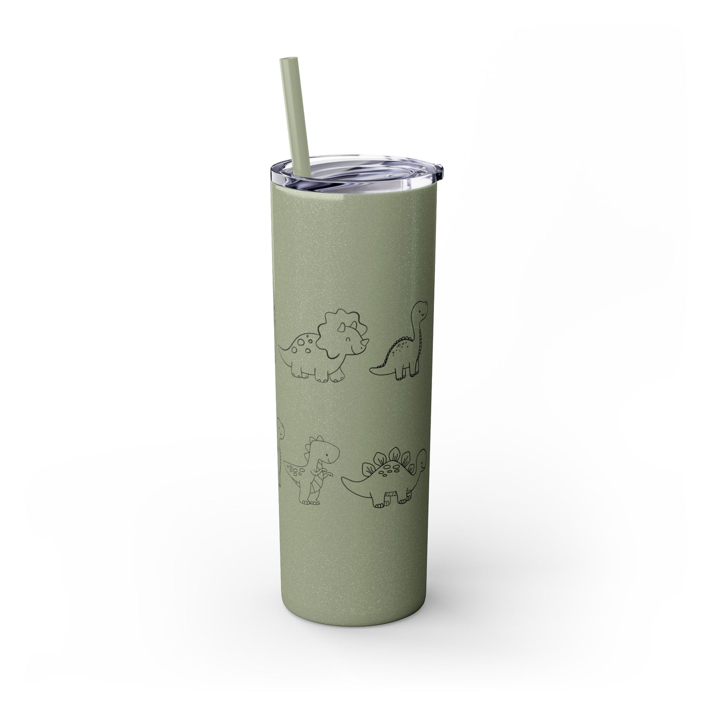 Dino Glitter, Skinny Tumbler with Straw, 20oz