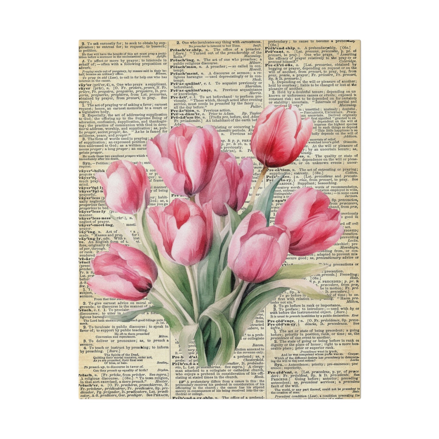 Tulip Flower, Vintage Dictionary page, Matte Canvas, Stretched, 0.75"