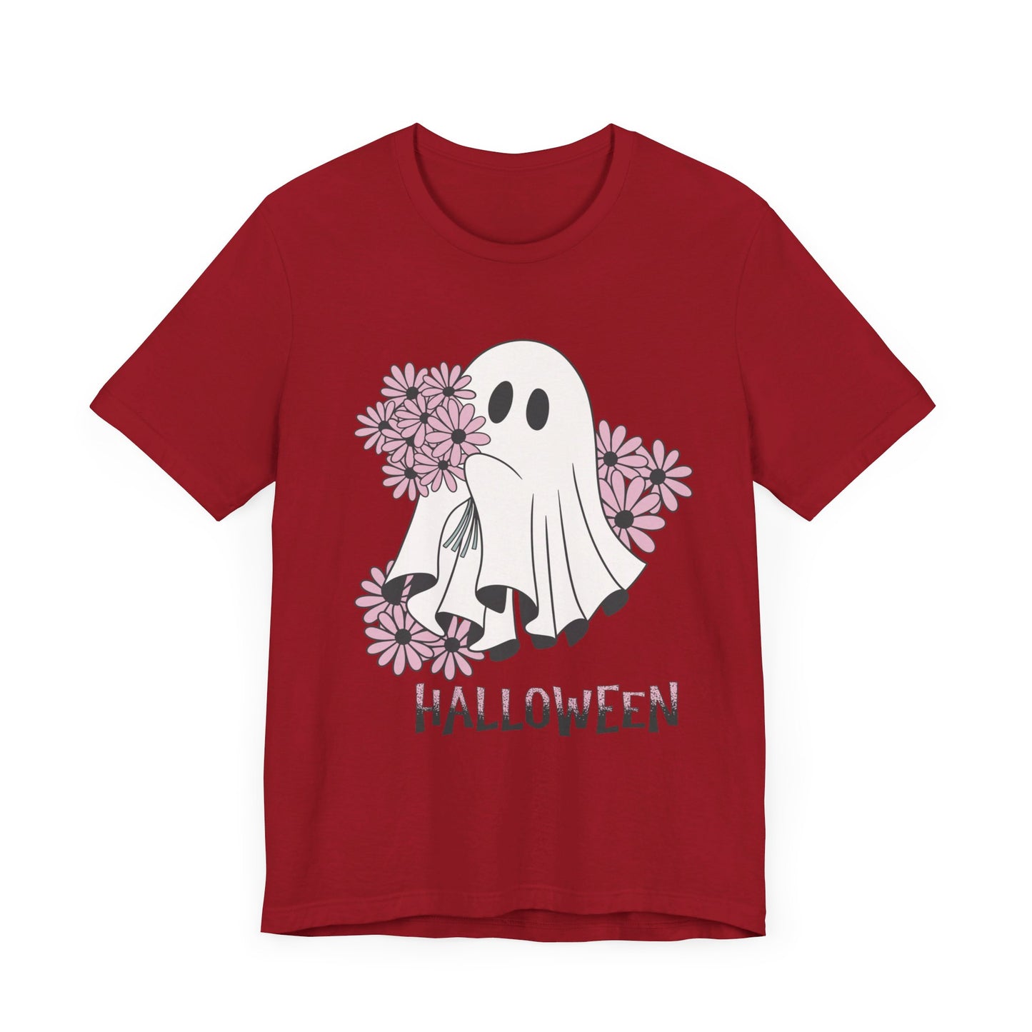Ghost Daisy Flowers Halloween, Unisex Jersey Short Sleeve Tee