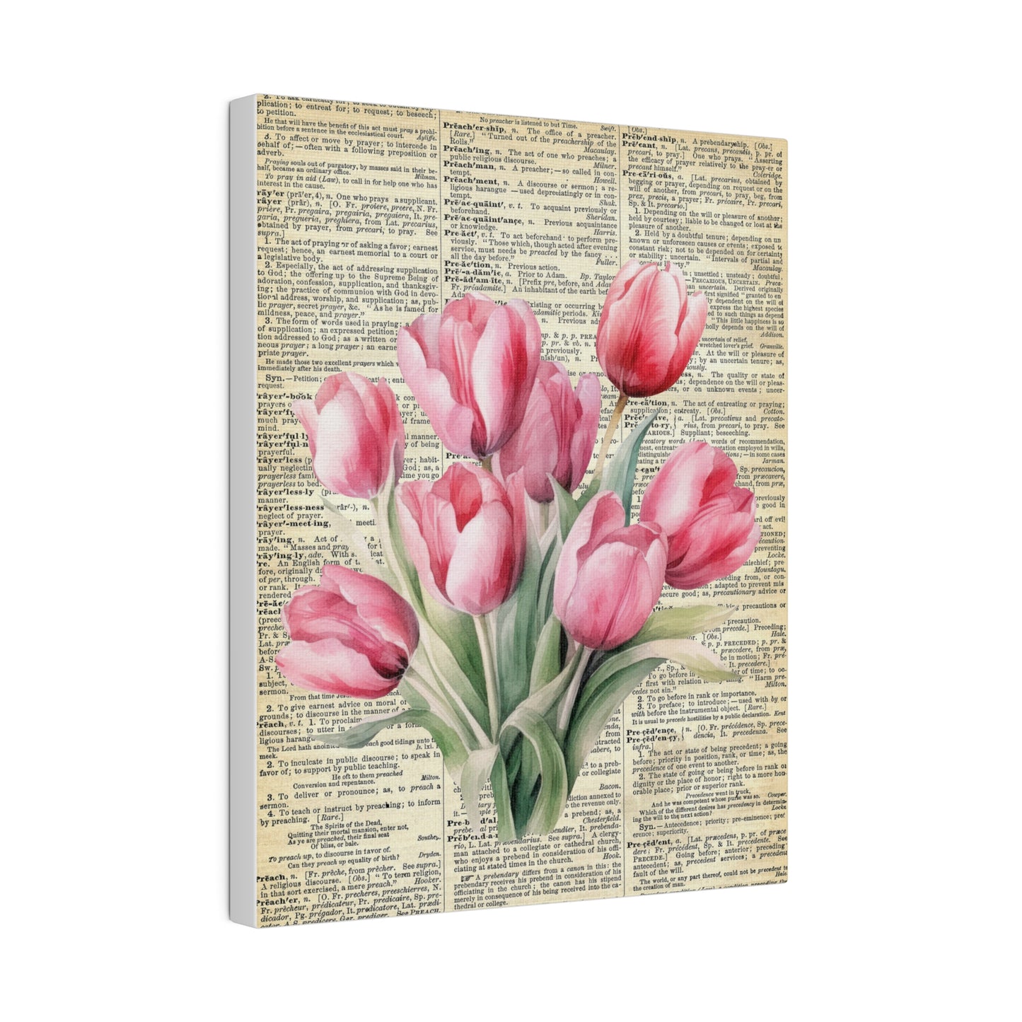 Tulip Flower, Vintage Dictionary page, Matte Canvas, Stretched, 0.75"