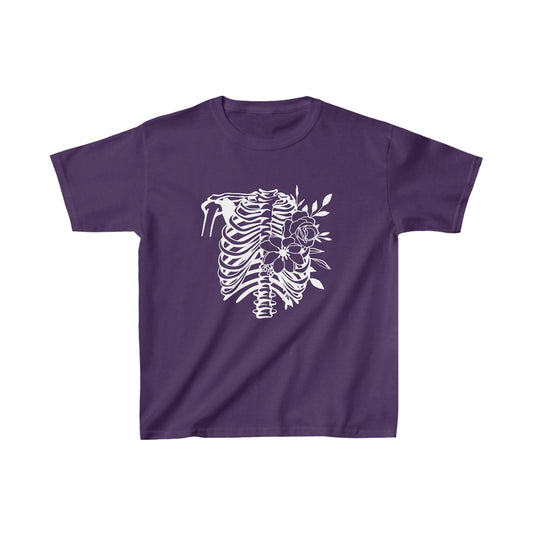 Skeleton Ribs with Flowers, Kids Heavy Cotton™ Tee