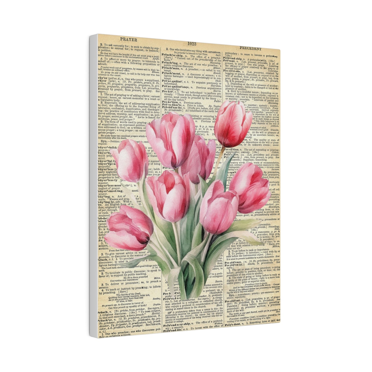 Tulip Flower, Vintage Dictionary page, Matte Canvas, Stretched, 0.75"