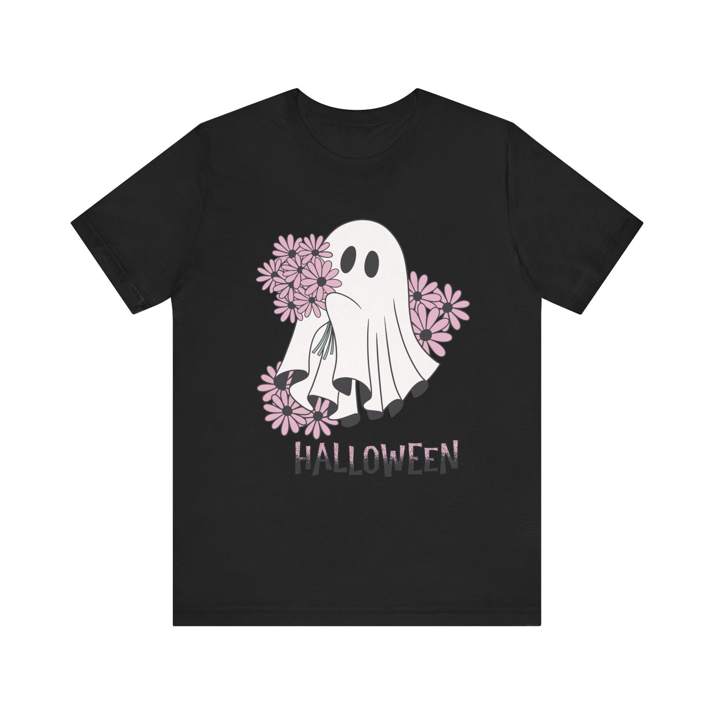 Ghost Daisy Flowers Halloween, Unisex Jersey Short Sleeve Tee