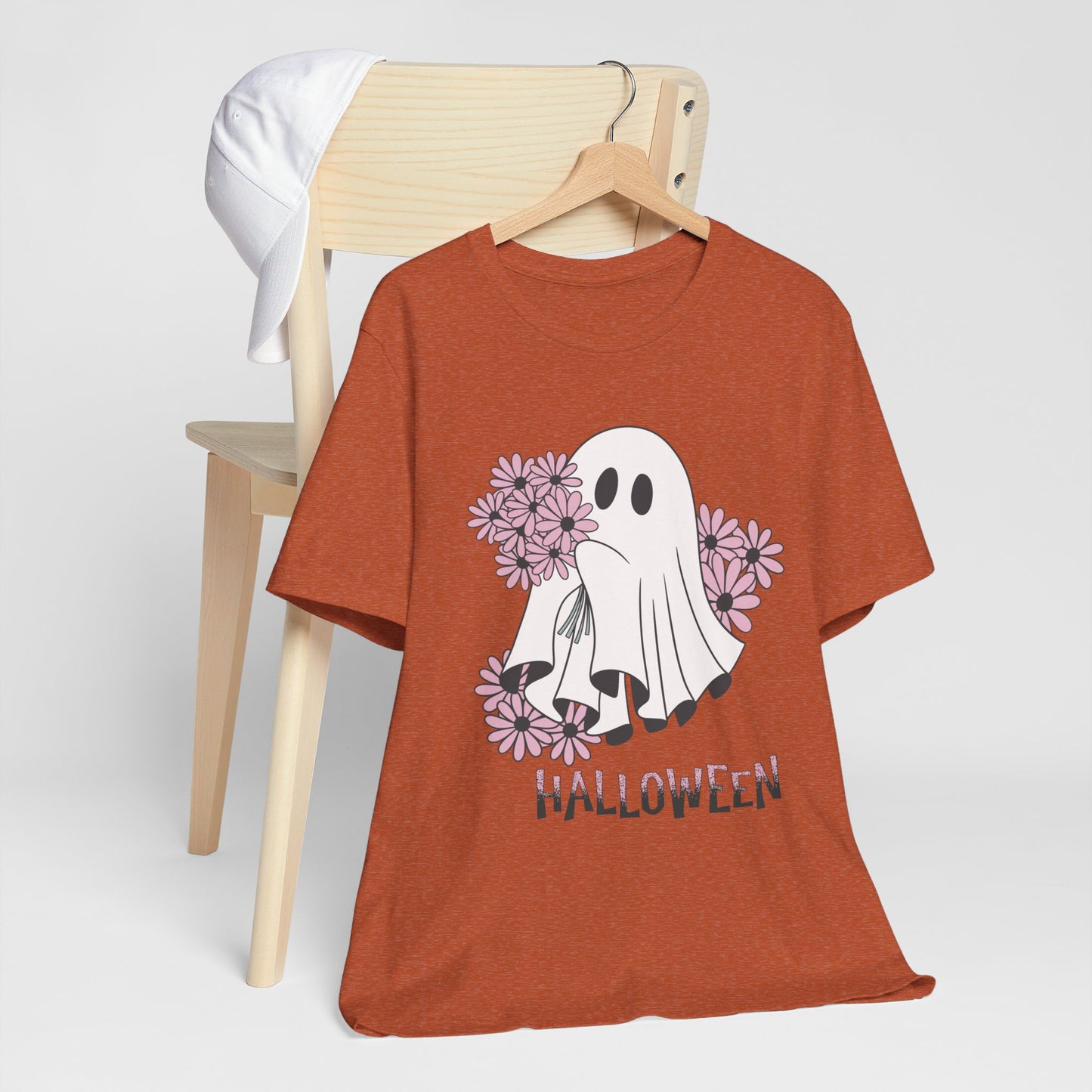 Ghost Daisy Flowers Halloween, Unisex Jersey Short Sleeve Tee