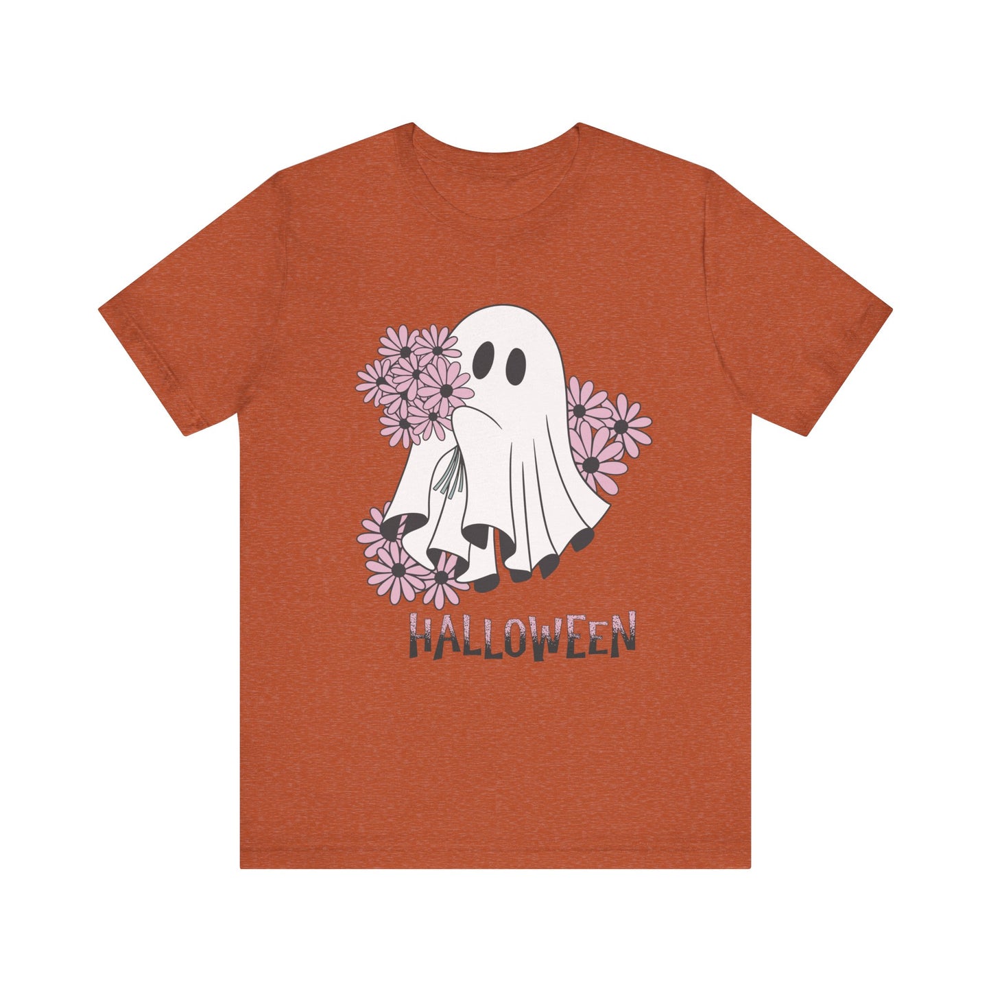 Ghost Daisy Flowers Halloween, Unisex Jersey Short Sleeve Tee