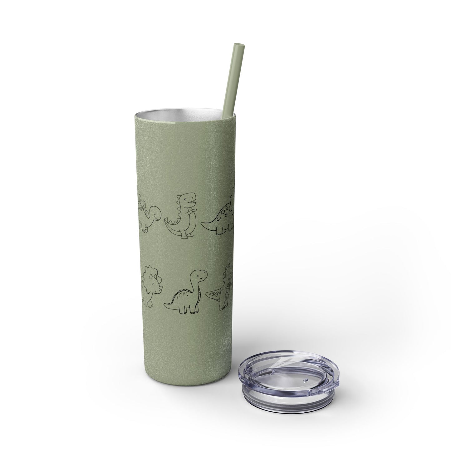 Dino Glitter, Skinny Tumbler with Straw, 20oz