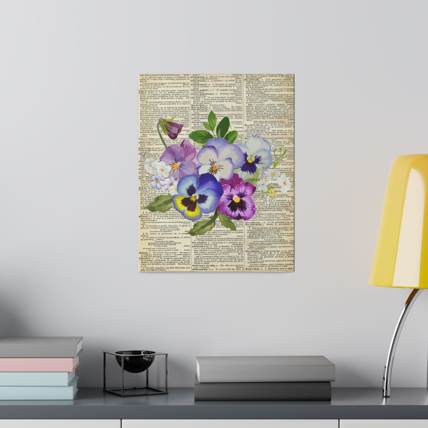 Pansy Flower, Vintage Dictionary page, Matte Canvas, Stretched, 0.75"