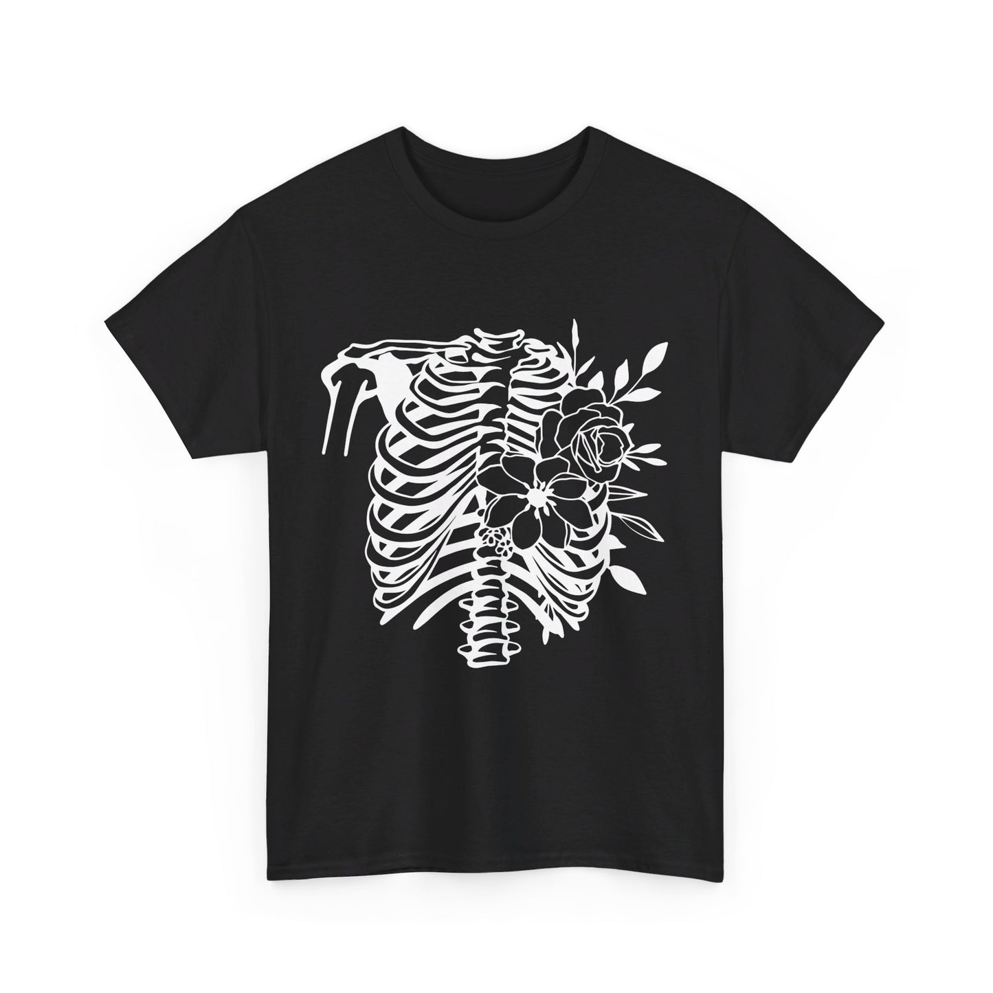 Skeleton Ribs and Flowers, Unisex Heavy Cotton Tee