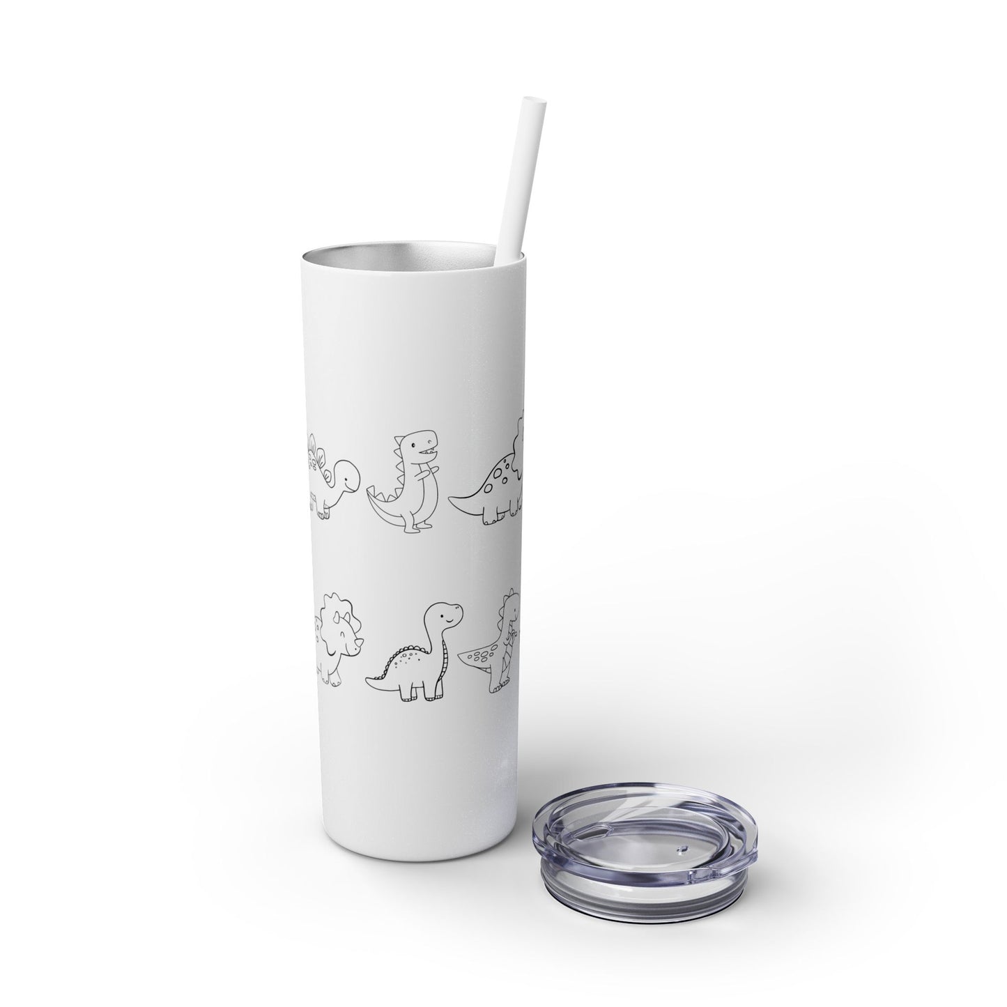 Dino Glitter, Skinny Tumbler with Straw, 20oz