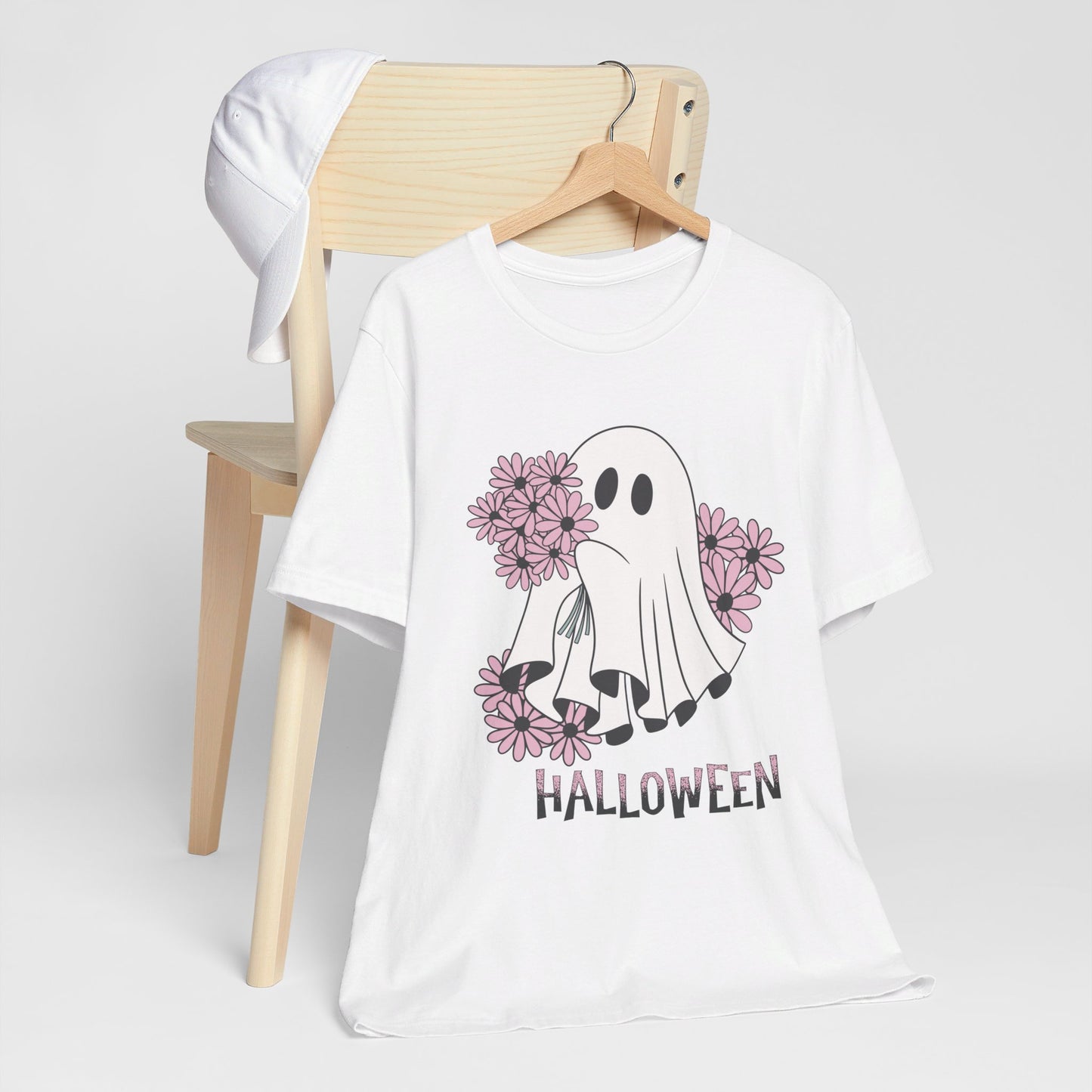 Ghost Daisy Flowers Halloween, Unisex Jersey Short Sleeve Tee