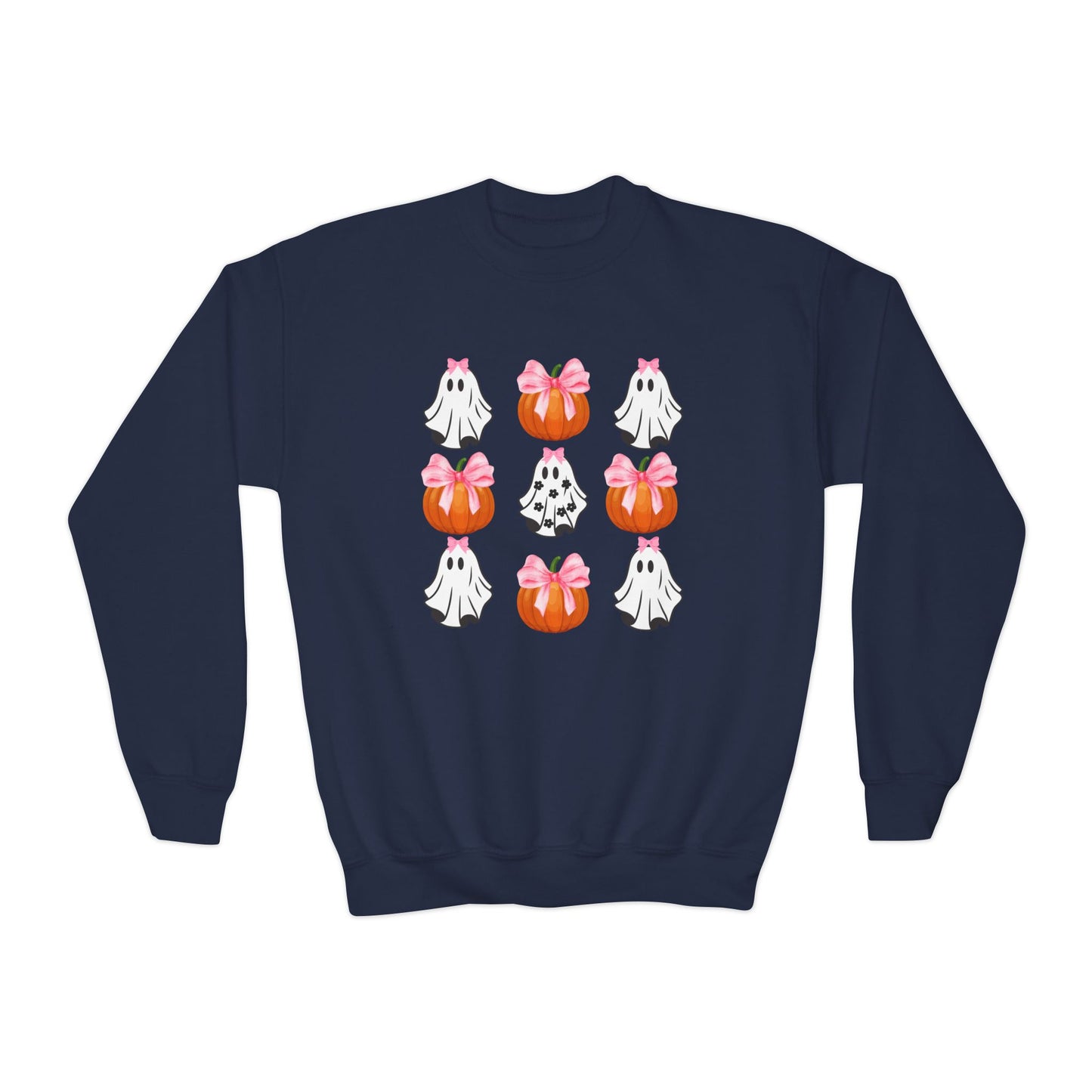 Cute Ghost with Bow, Youth Crewneck Sweatshirt