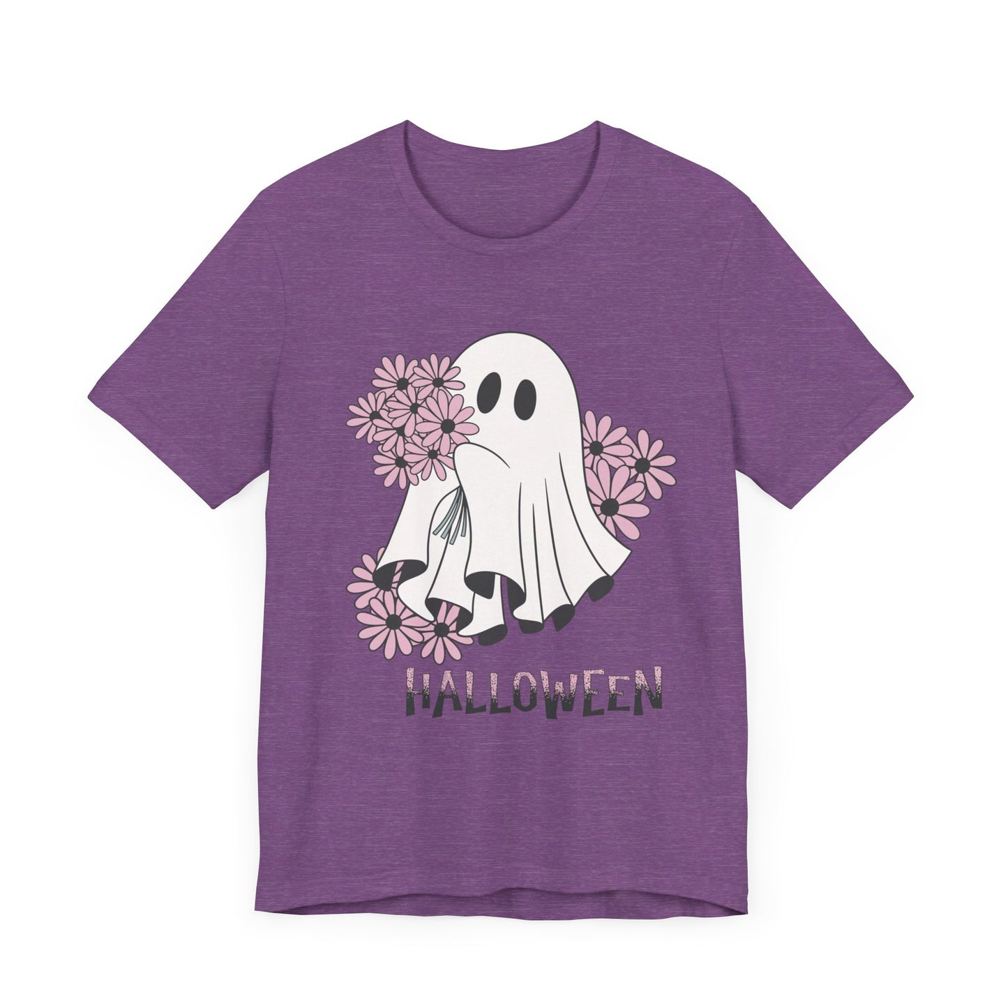 Ghost Daisy Flowers Halloween, Unisex Jersey Short Sleeve Tee
