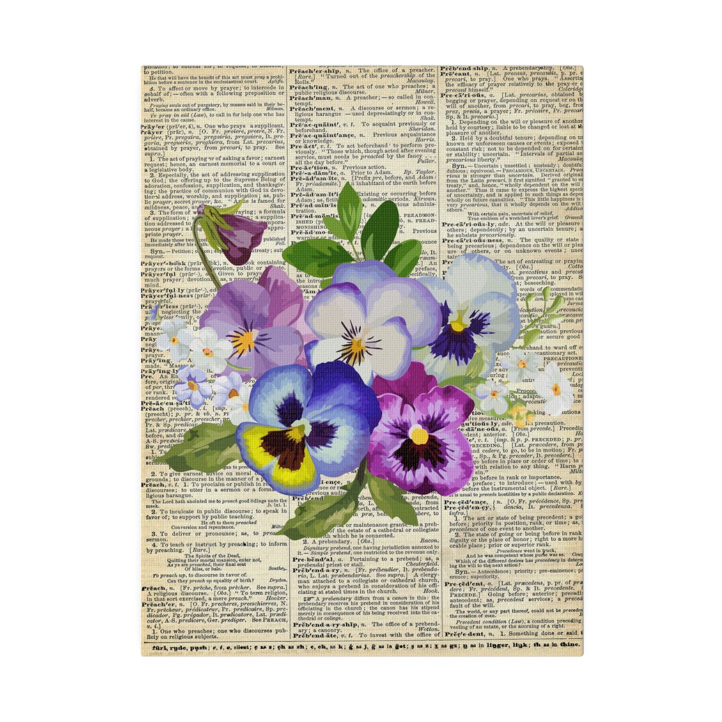 Pansy Flower, Vintage Dictionary page, Matte Canvas, Stretched, 0.75"