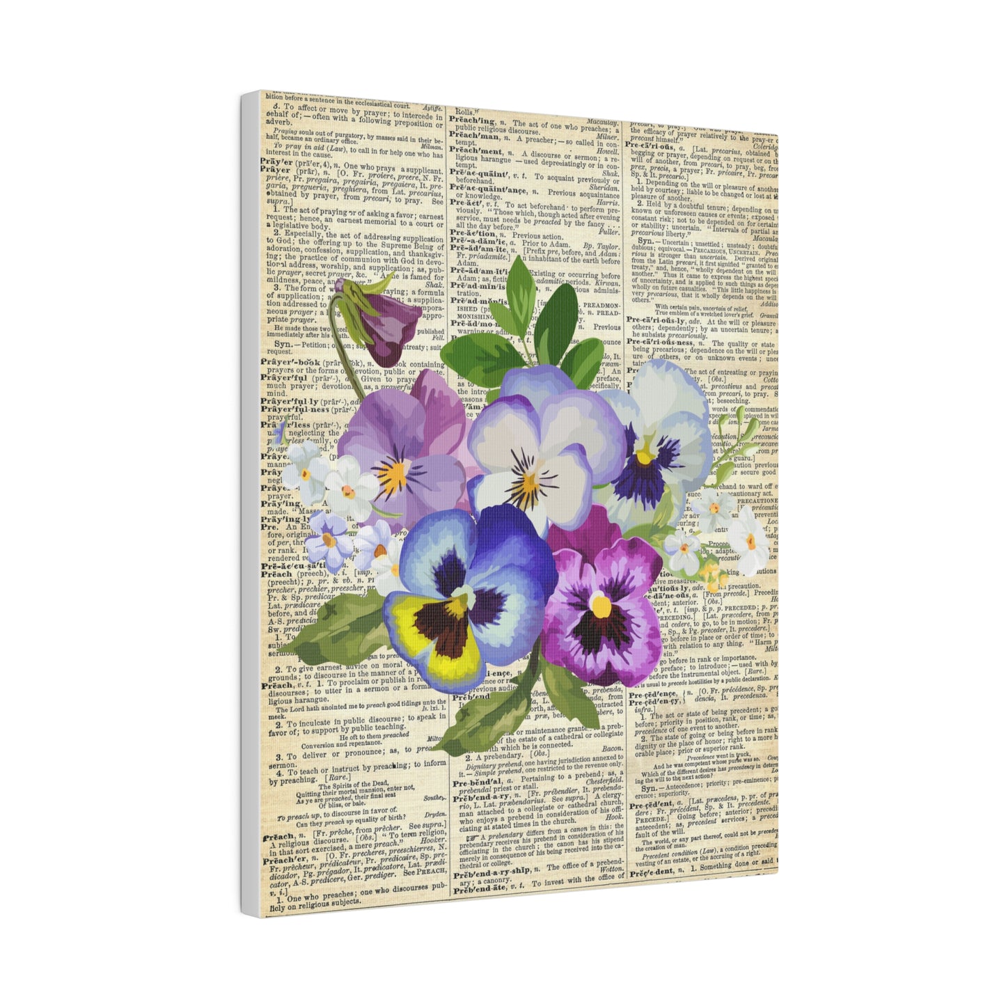 Pansy Flower, Vintage Dictionary page, Matte Canvas, Stretched, 0.75"