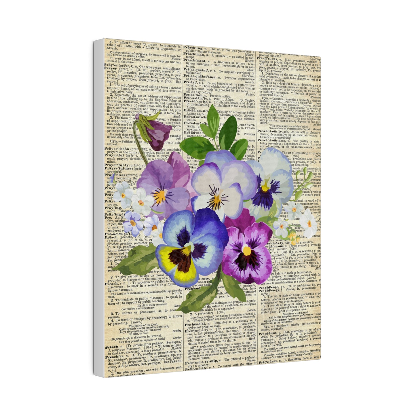 Pansy Flower, Vintage Dictionary page, Matte Canvas, Stretched, 0.75"