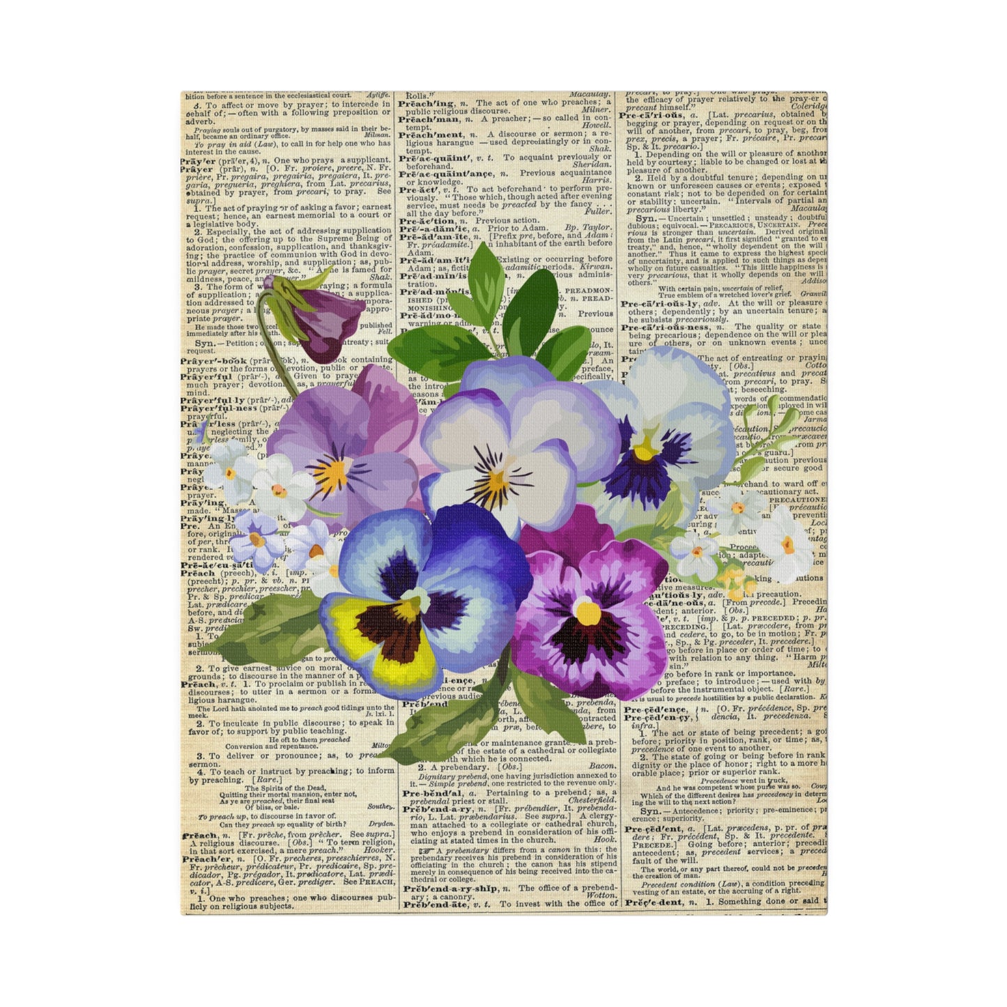 Pansy Flower, Vintage Dictionary page, Matte Canvas, Stretched, 0.75"