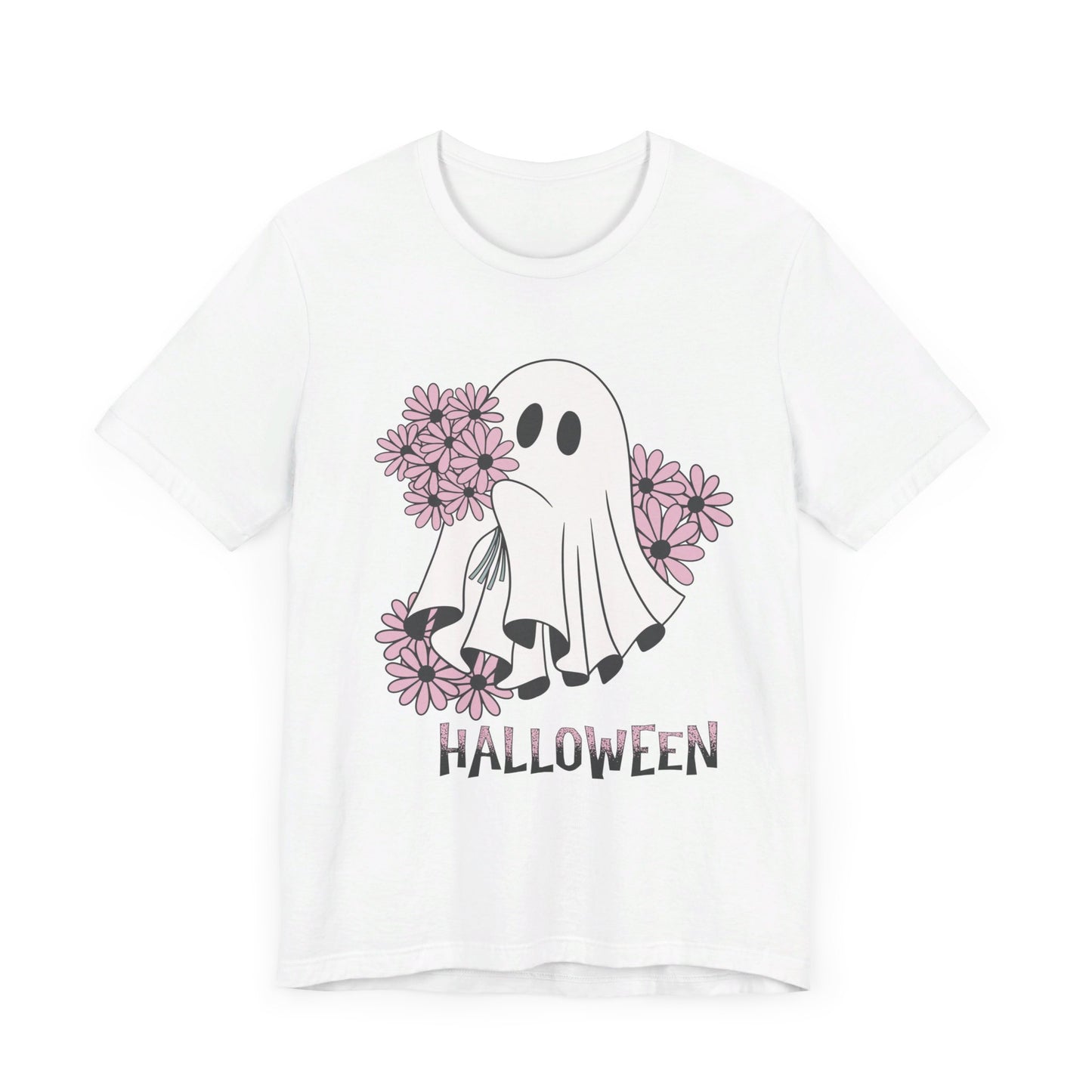 Ghost Daisy Flowers Halloween, Unisex Jersey Short Sleeve Tee