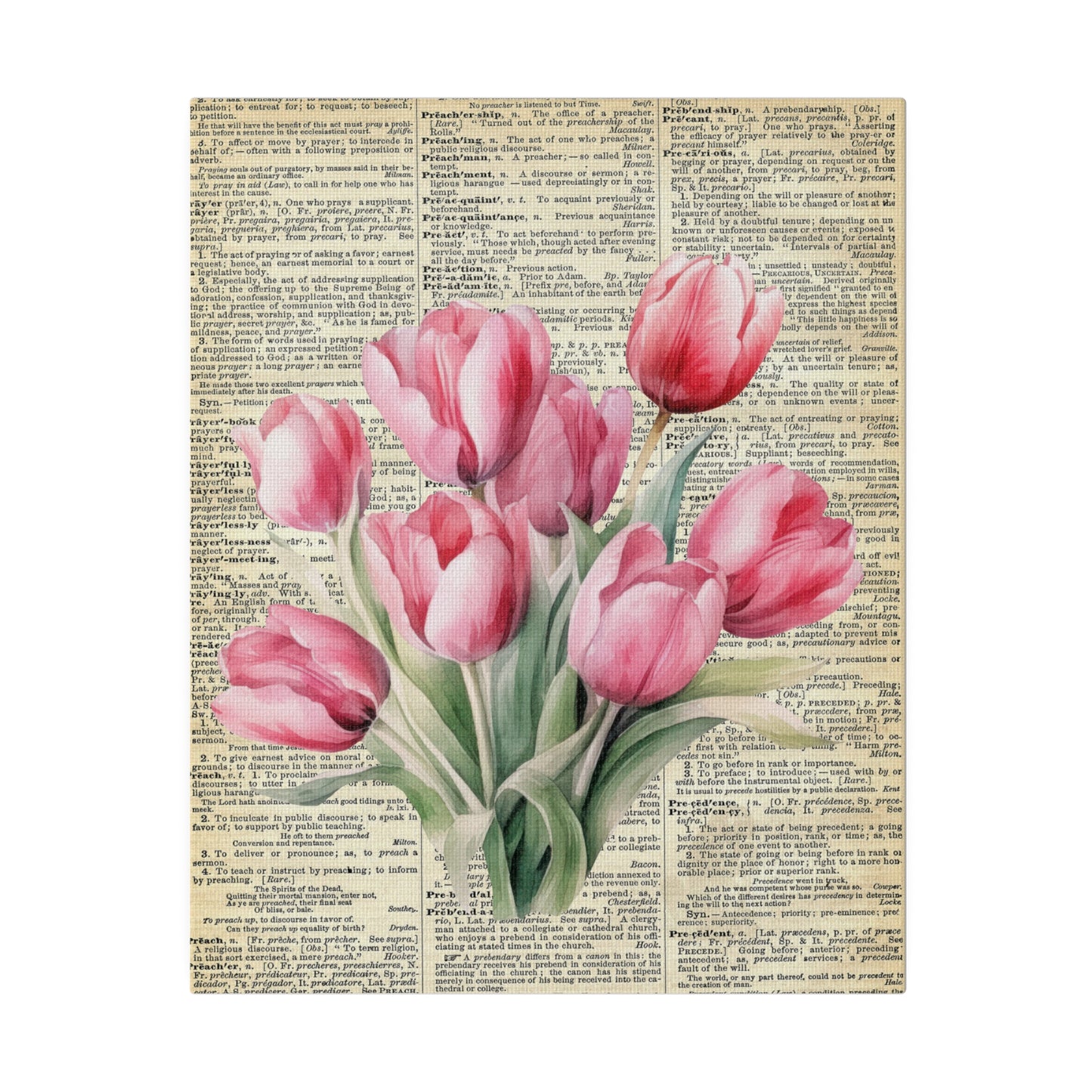 Tulip Flower, Vintage Dictionary page, Matte Canvas, Stretched, 0.75"