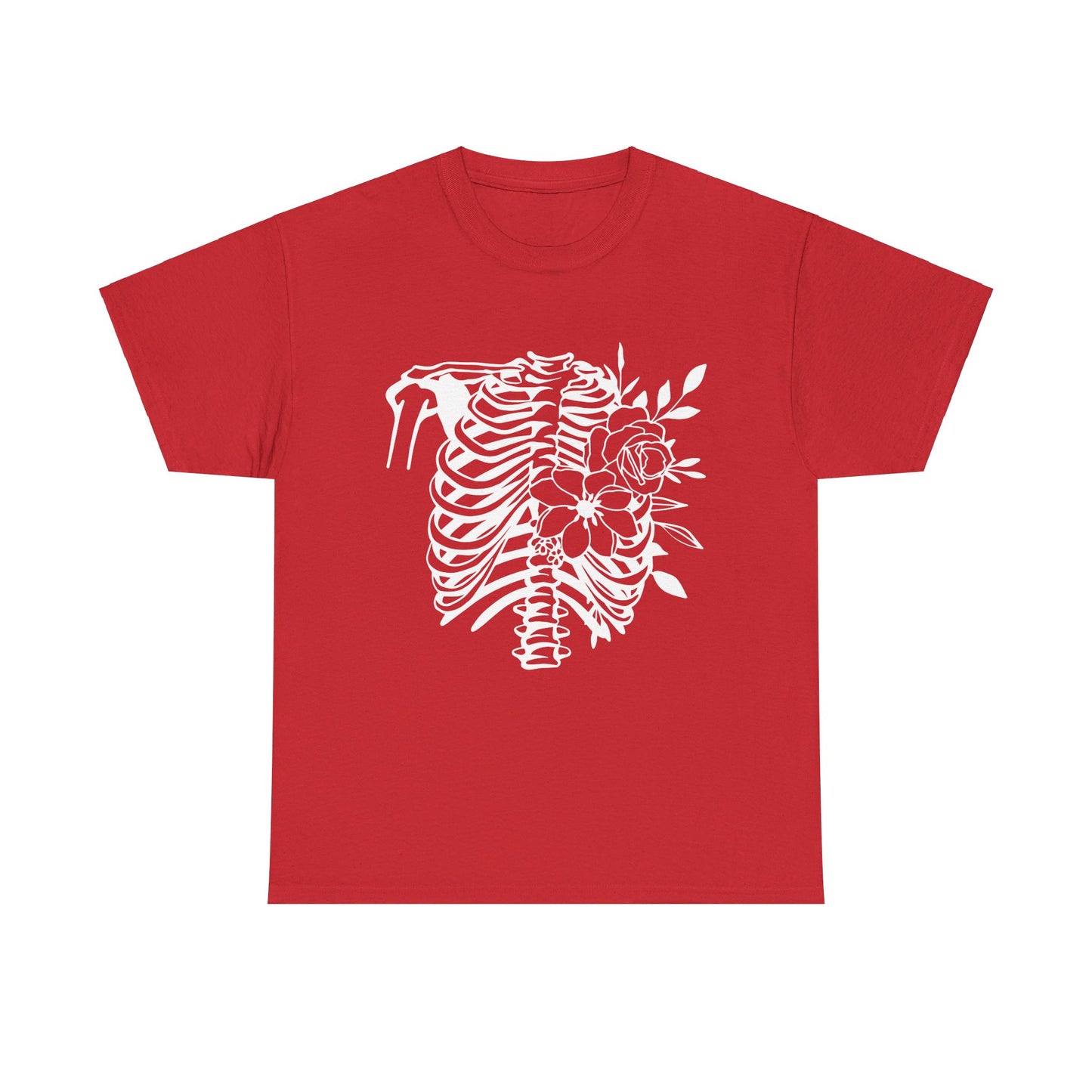 Skeleton Ribs and Flowers, Unisex Heavy Cotton Tee