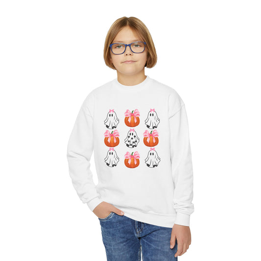 Cute Ghost with Bow, Youth Crewneck Sweatshirt