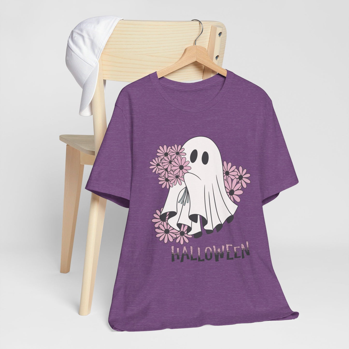 Ghost Daisy Flowers Halloween, Unisex Jersey Short Sleeve Tee