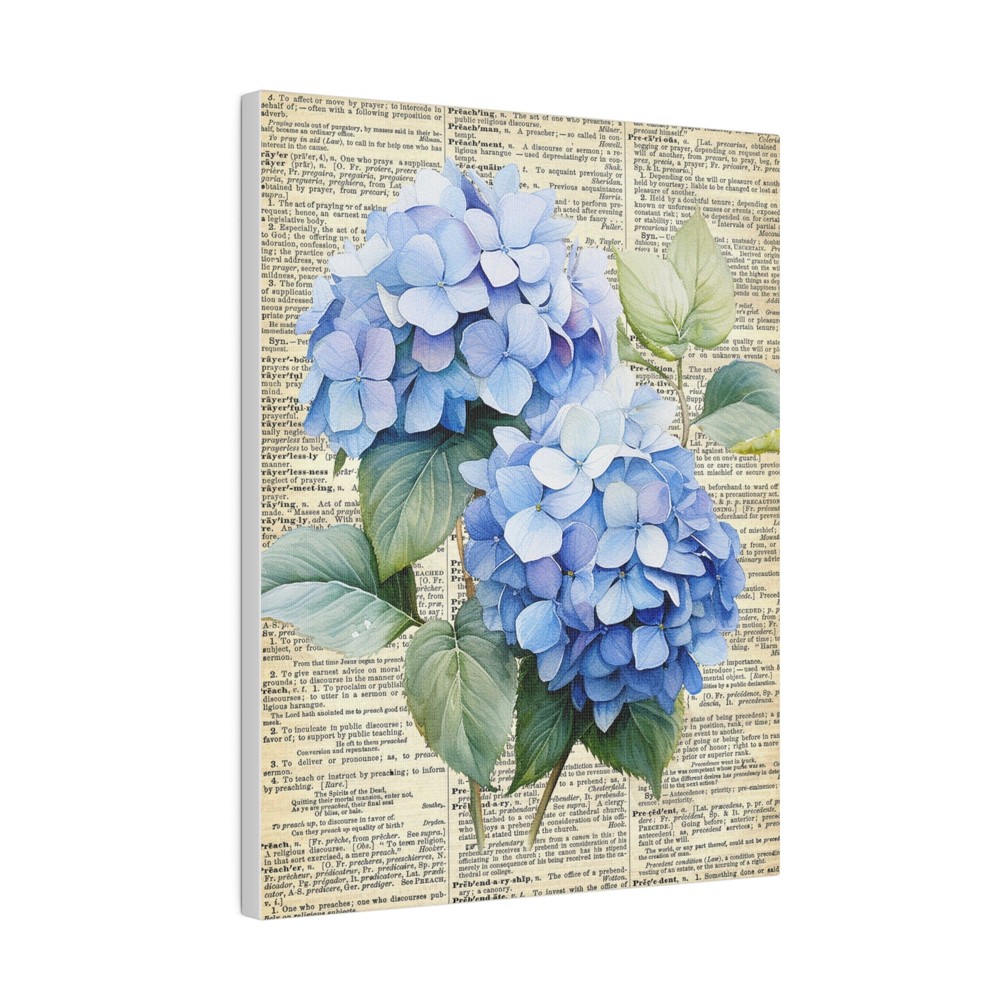 Hydrangea Flower, Vintage Dictionary page, Matte Canvas, Stretched, 0.75"