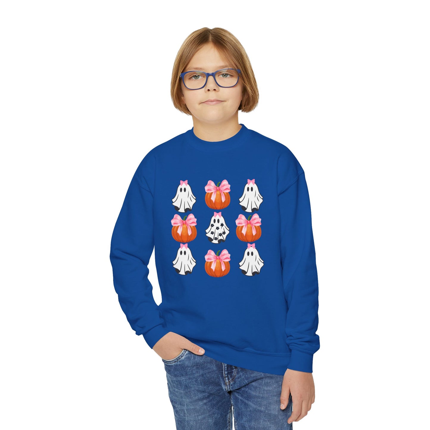 Cute Ghost with Bow, Youth Crewneck Sweatshirt
