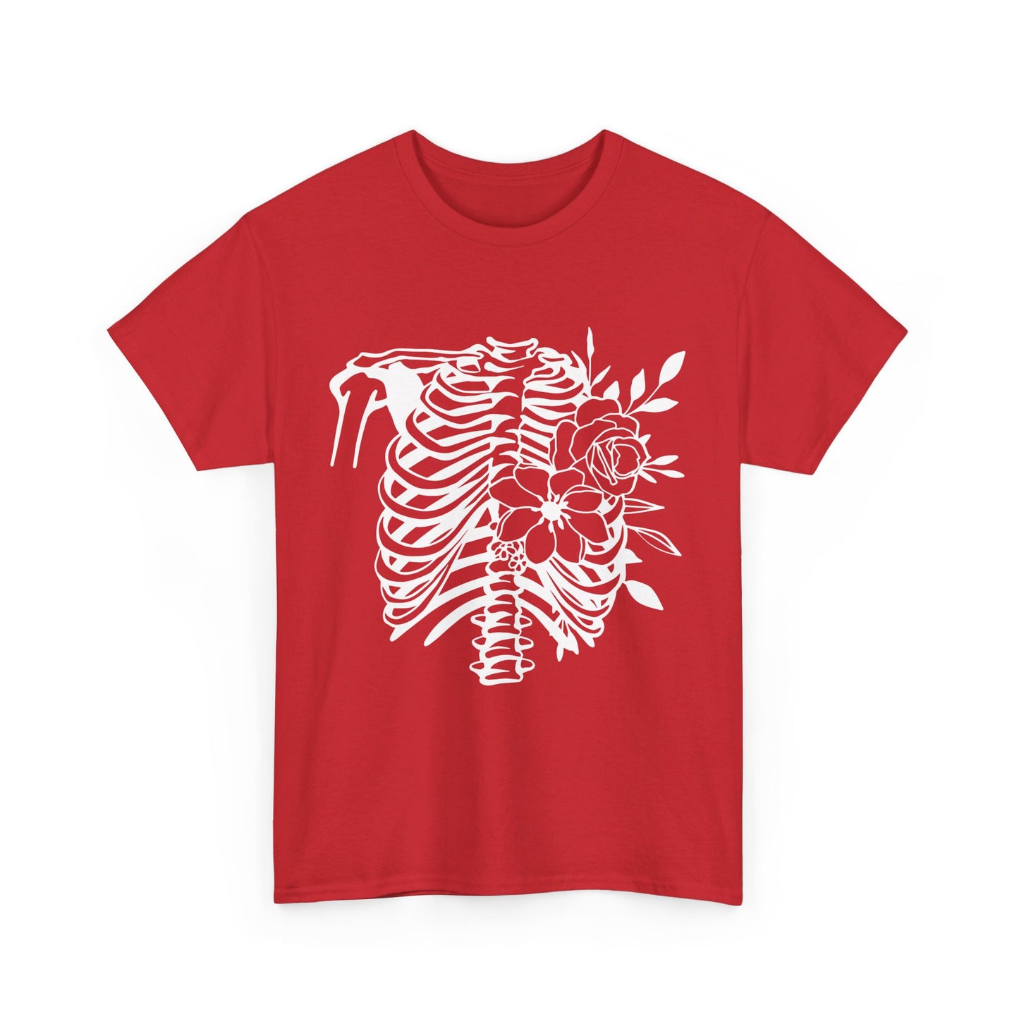 Skeleton Ribs and Flowers, Unisex Heavy Cotton Tee