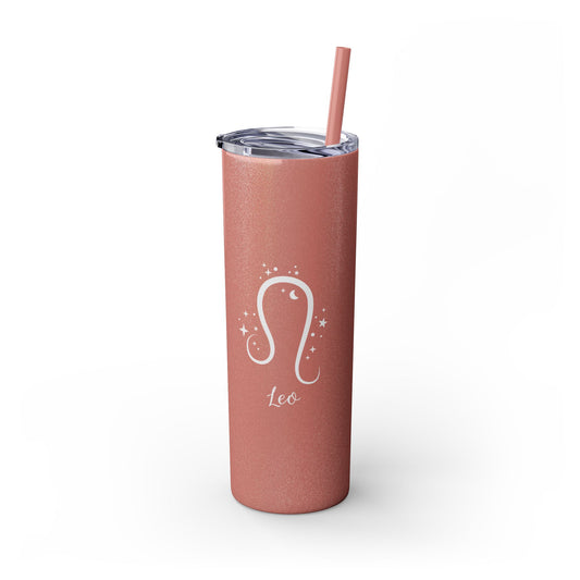 Leo Glitter, Skinny Tumbler with Straw, 20oz