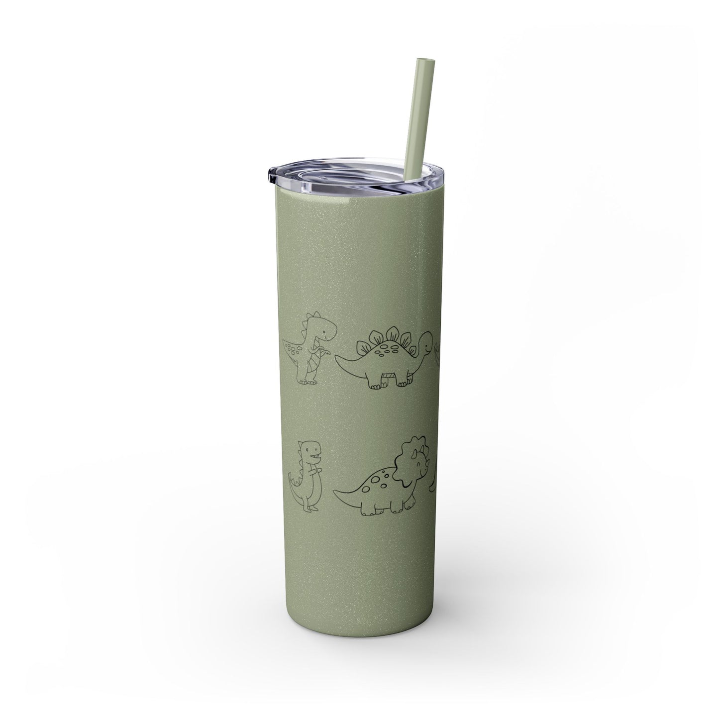 Dino Glitter, Skinny Tumbler with Straw, 20oz