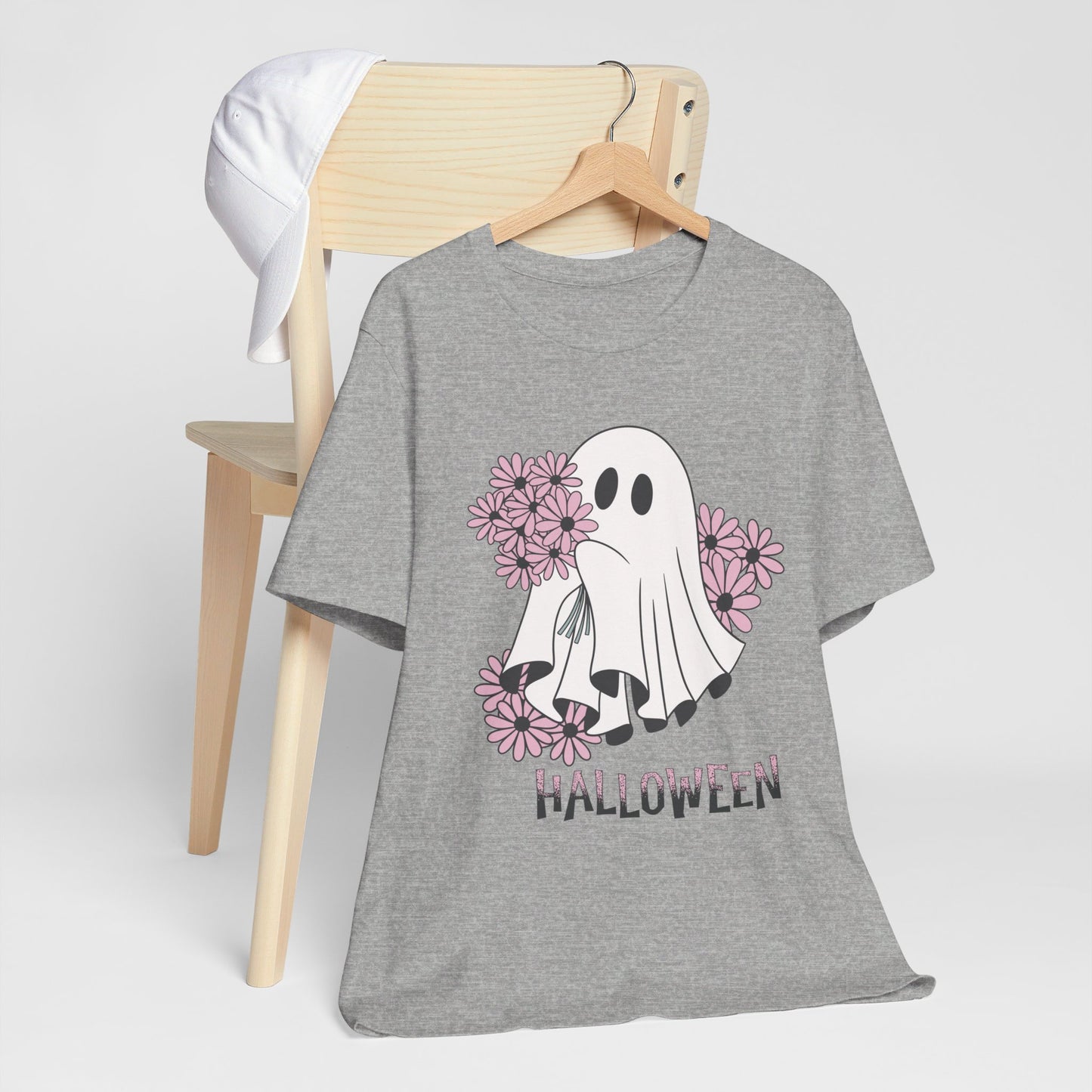 Ghost Daisy Flowers Halloween, Unisex Jersey Short Sleeve Tee
