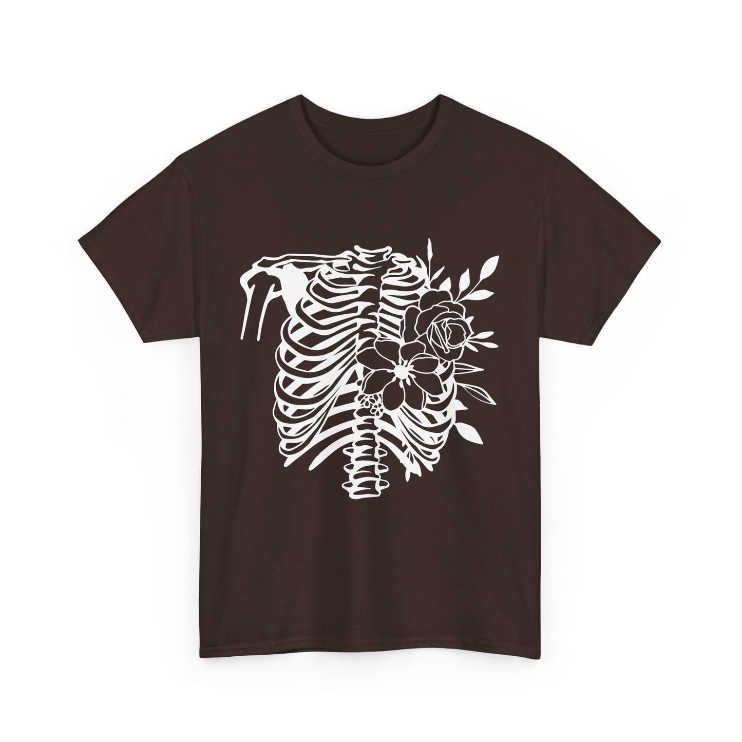 Skeleton Ribs and Flowers, Unisex Heavy Cotton Tee